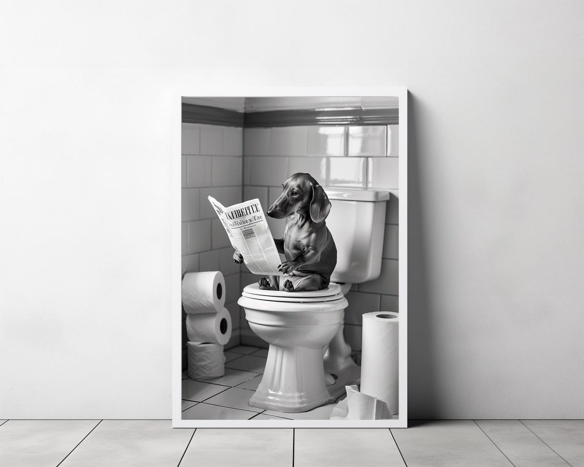 Dachshund Wall Art Funny Bathroom Decor Dachshund Dog In Toilet Animal In Toilet Dog Art Dachshund Gift Petshop Art - Image 3