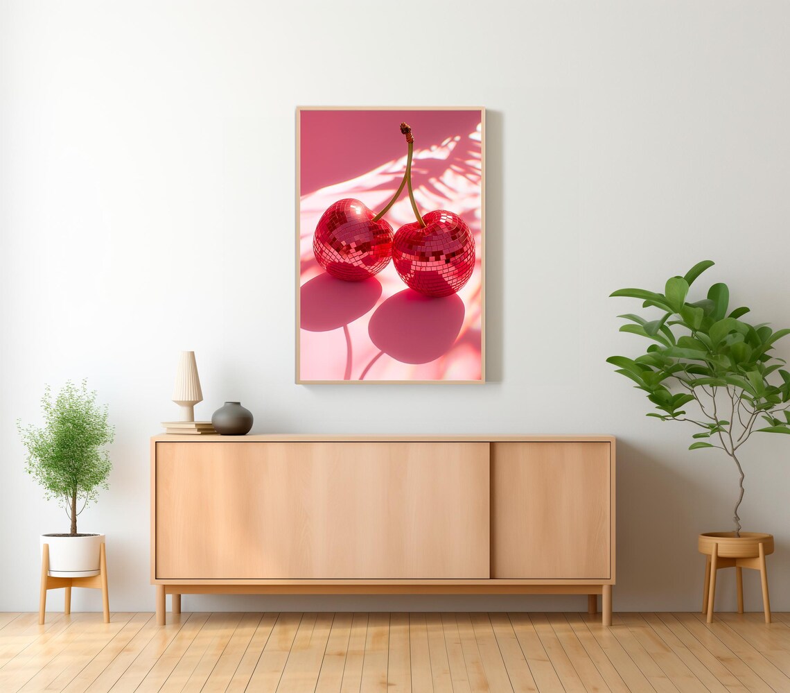 Cherry Disco Ball Print Altered Art Print Maximalist Wall Art Funky Art Print Bar Decor Disco Ball Cherries Print Wall Art - Image 2