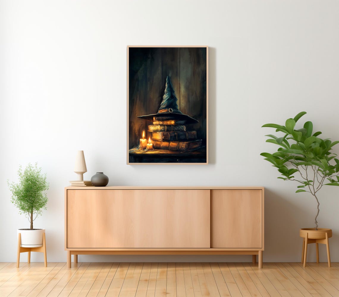 Witch Hat on Stack of Spell Books with Candles Halloween Poster - Image 2
