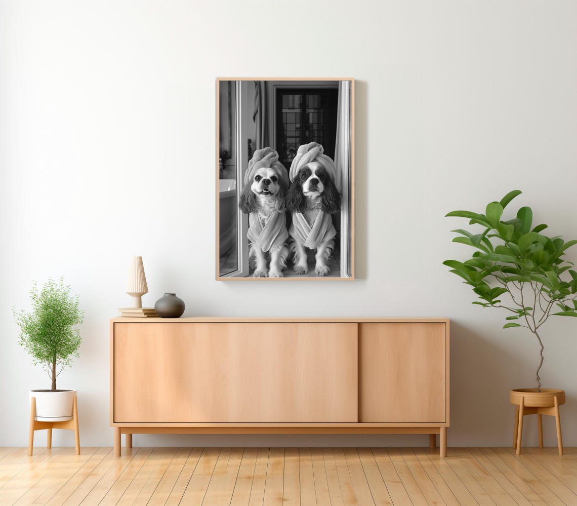 Two Cavalier Spaniels with Towel Turbans Spa Duo Funny Poster - Image 2