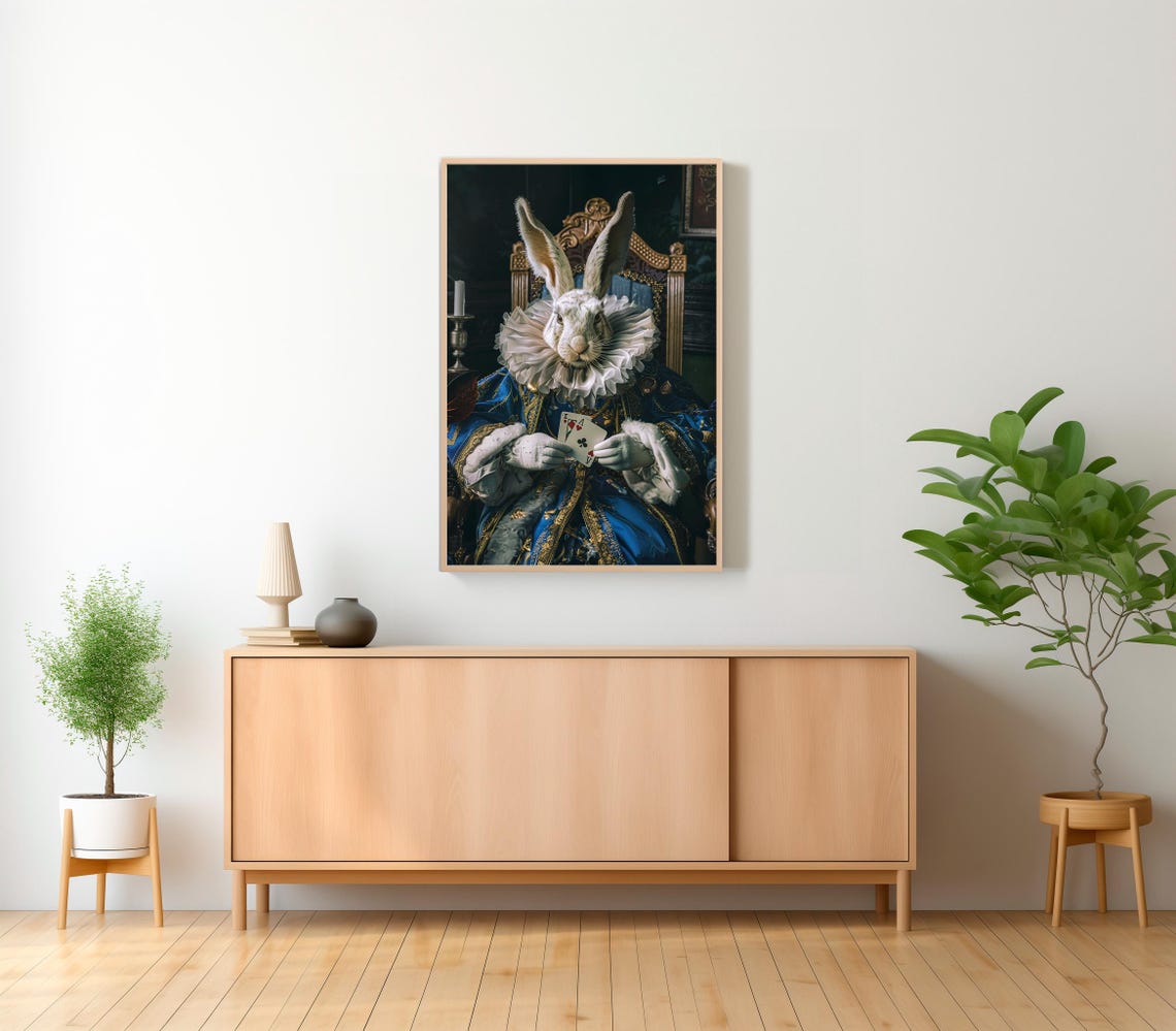 White Rabbit In Royal Robes Holding Ace Playing Cards Poster - Image 2