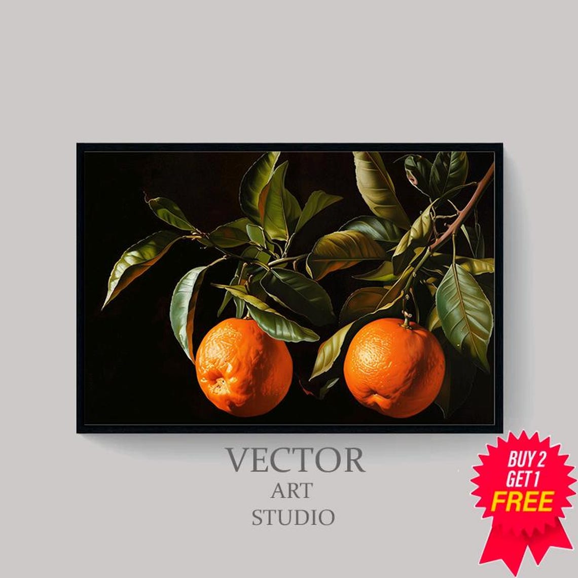 Pair of Sweet Oranges Hanging on a Leafy Branch Still Life Poster - Image 4