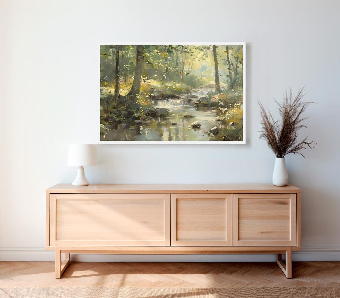 Spring Stream Landscape Painting Frame Tv Art Easter Green Earthy Summer Tv Decor Spring Forest River Scenery Screensaver - Image 2