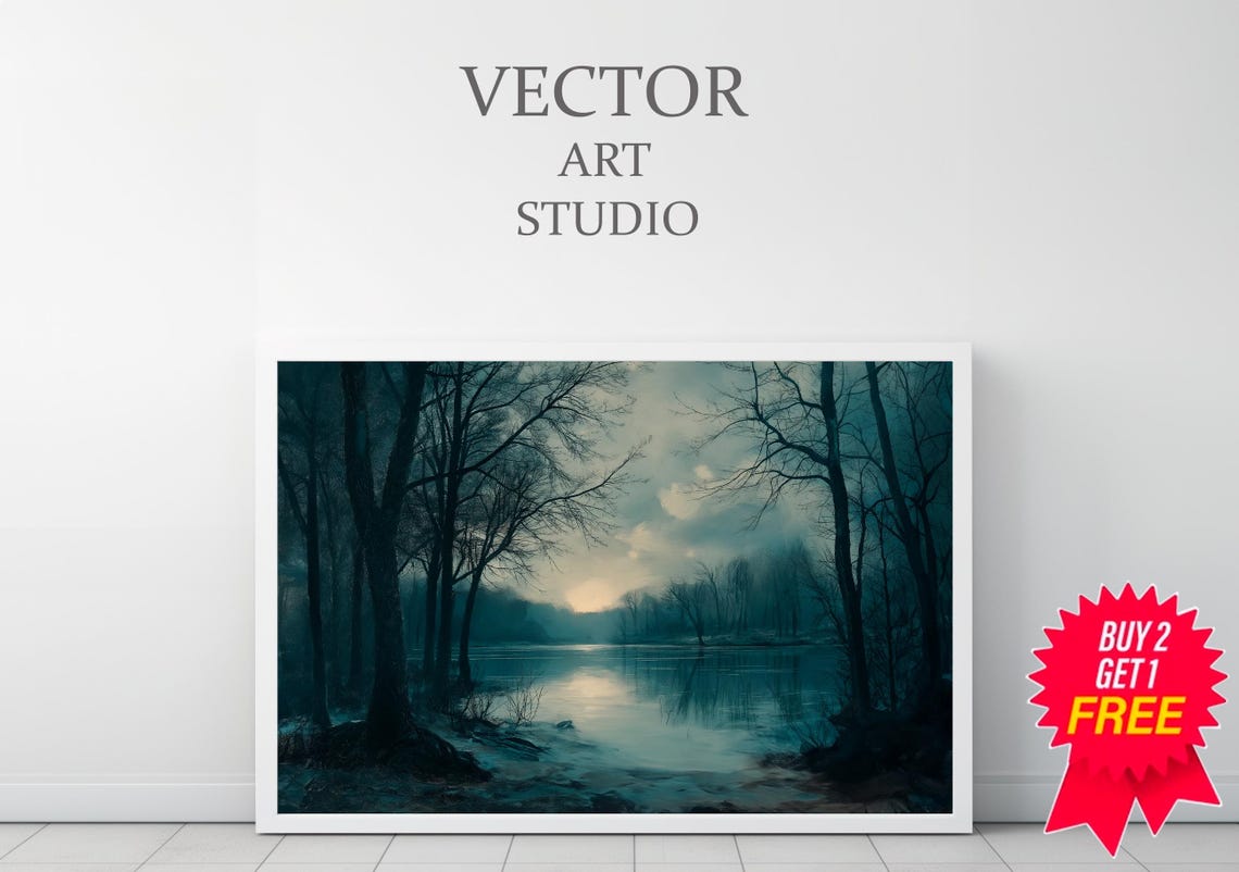 Moody Landscape Bare Trees Painting Dark Cottagecore Art Print Rustic Country Wall Art Nature Landscape Vintage Farmhouse Decor - Image 3