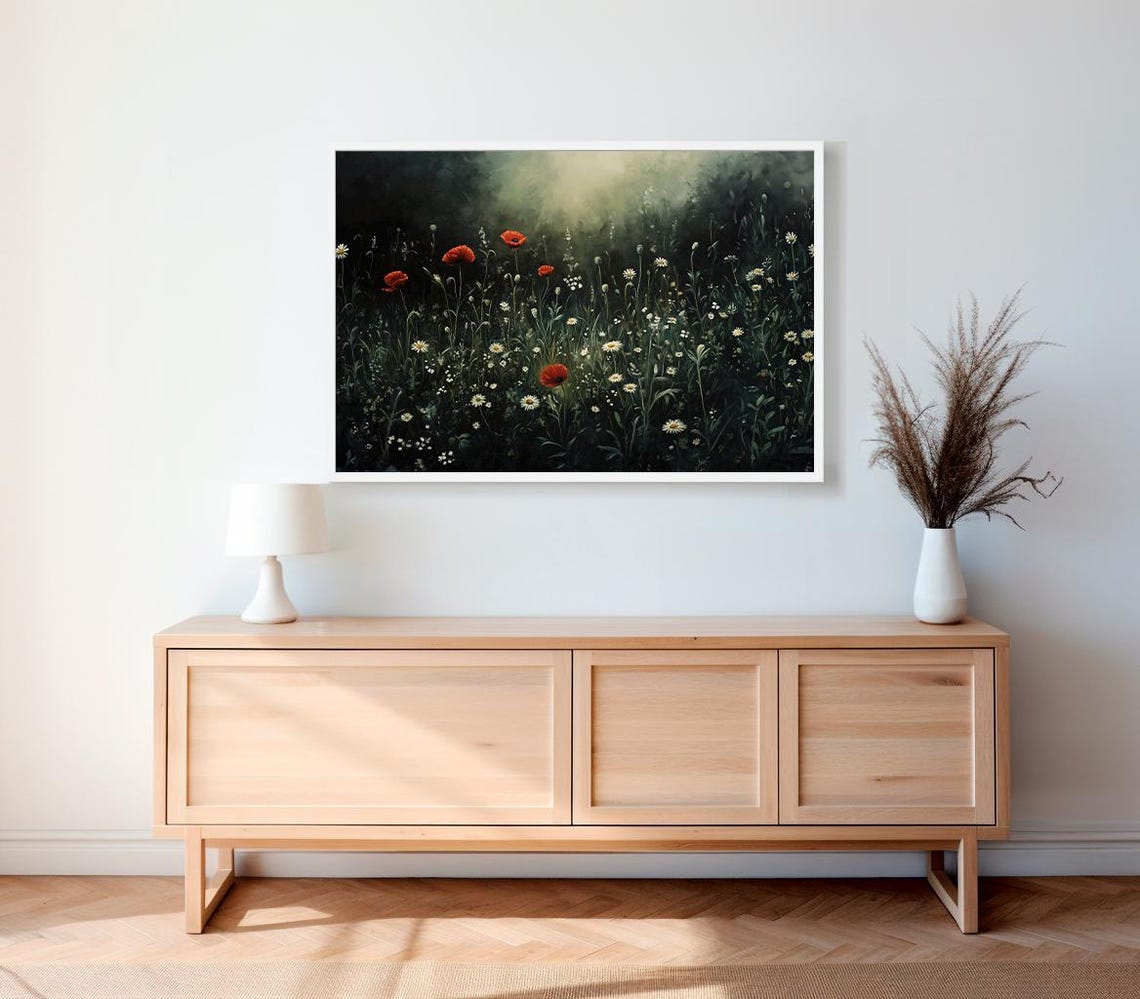 Vintage Dark Floral Art Moody Botanical Flower Painting Print Dark Academia Aesthetics Farmhouse Wall Art - Image 2
