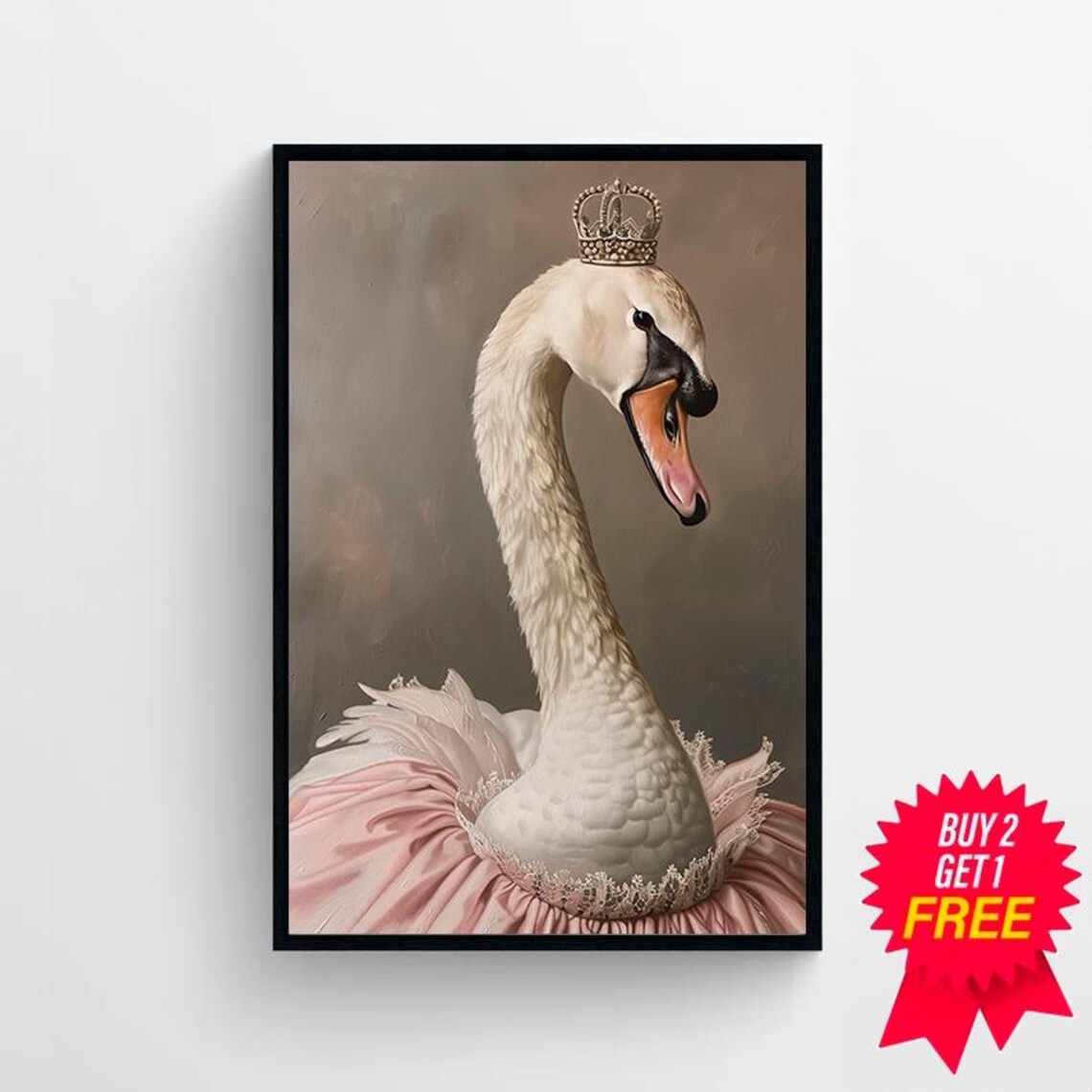 Swan Queen Wearing Crown and Pink Ballerina Tutu Portrait Poster - Image 4