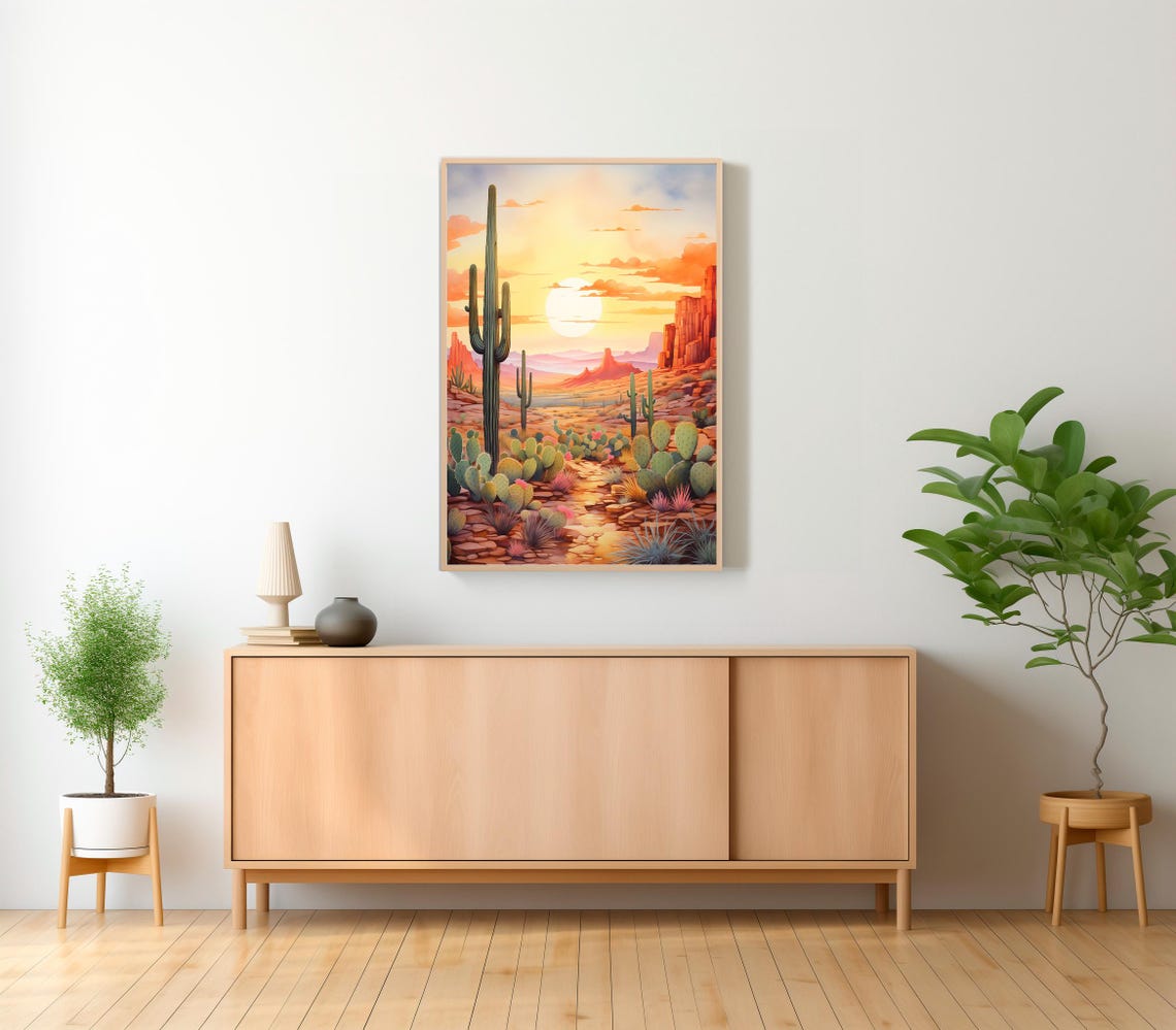 Sonoran Desert Sunset with Saguaro Cactus and Red Rock Poster - Image 2