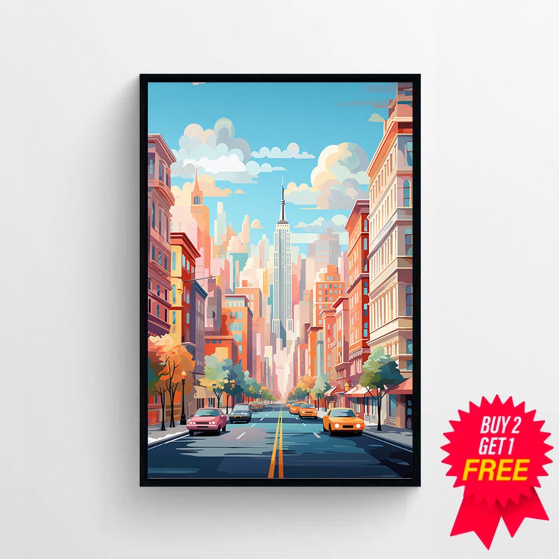 New York City Street Empire State Building Taxi Travel Poster - Image 4