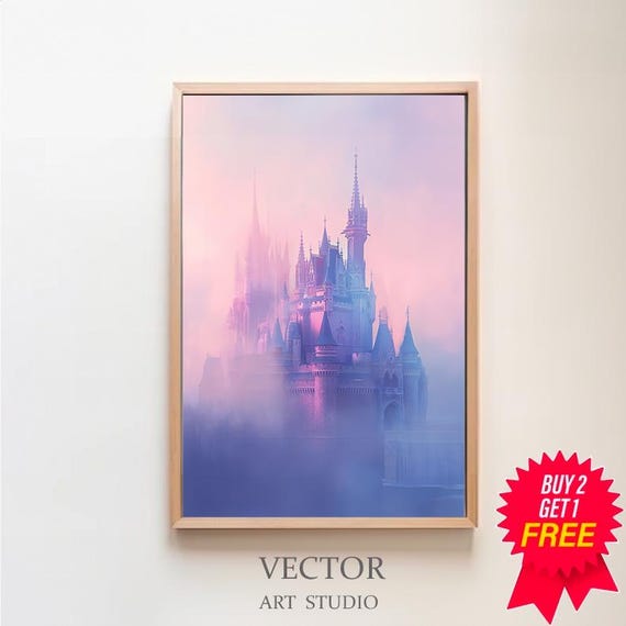 Abstract Magic Castle Painting Pastel Kingdom Wall Art Print Modern Pink Colorful Kids Room Playroom Nursery Wall Art Print