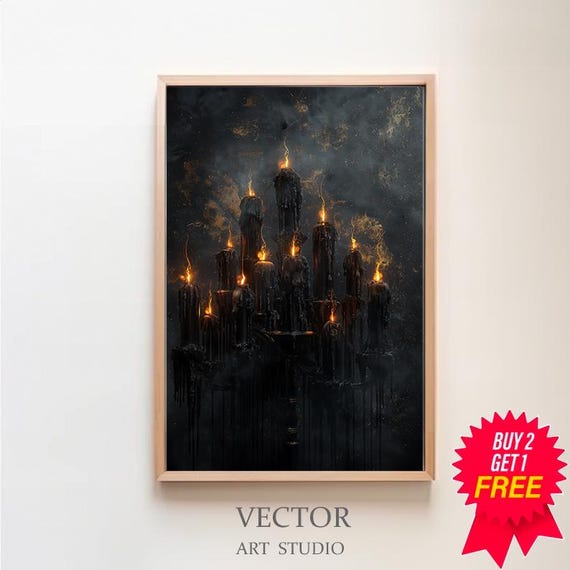 Halloween Decor Black Candles Vintage Style Halloween Moody Dark Academia Wall Art