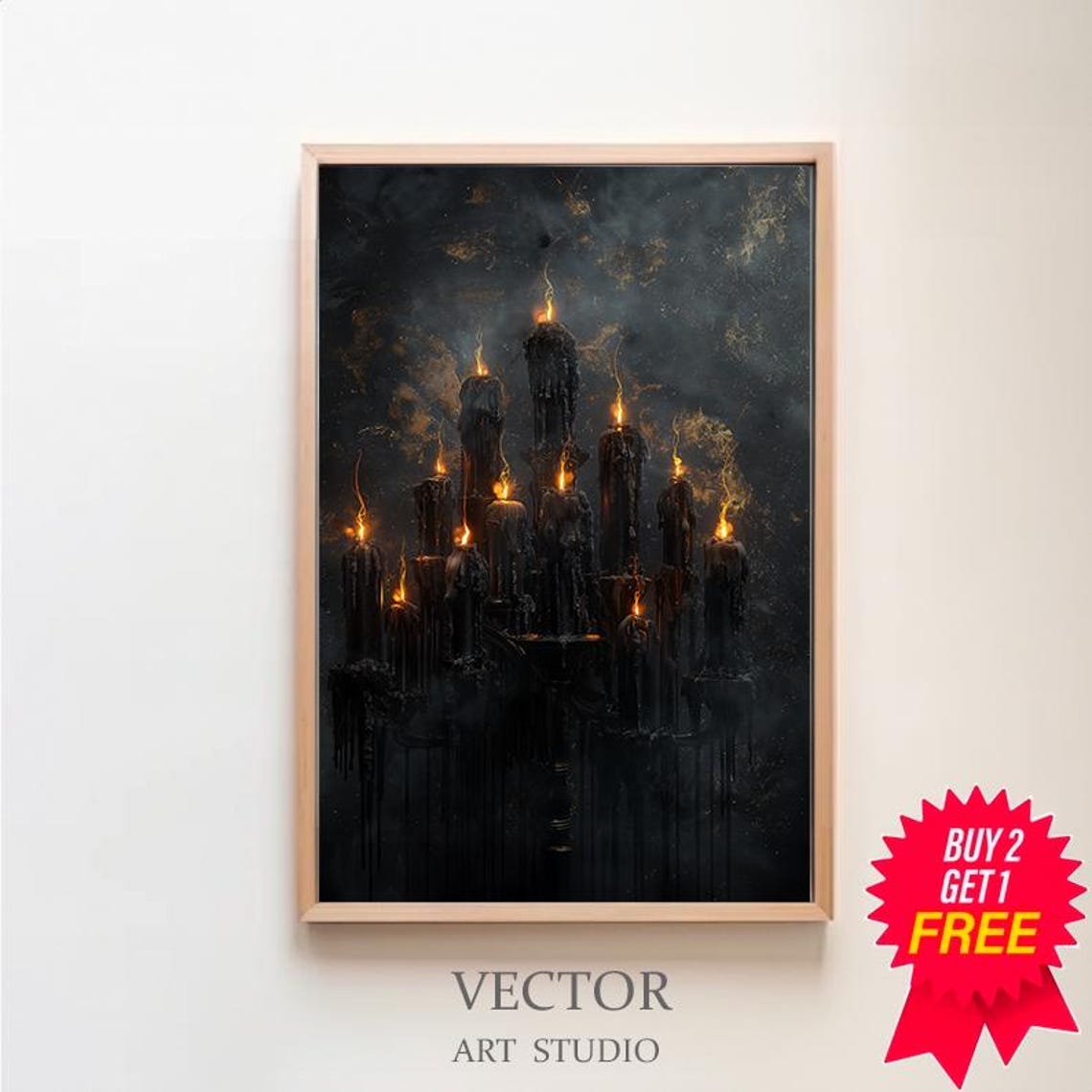 Halloween Decor Black Candles Vintage Style Halloween Moody Dark Academia Wall Art