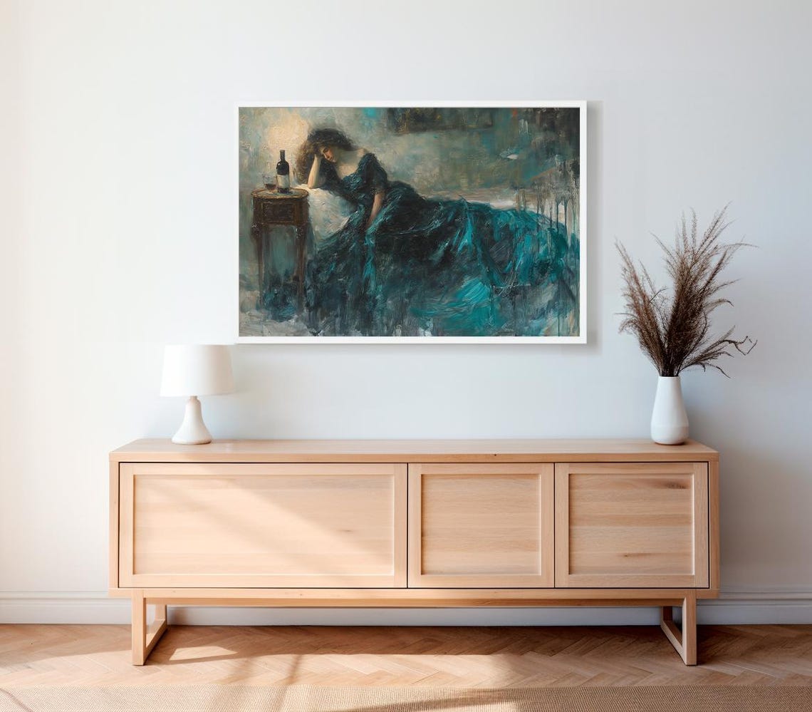 Seated Victorian Woman With Wine Impressionist Oil Painting Poster - Image 2