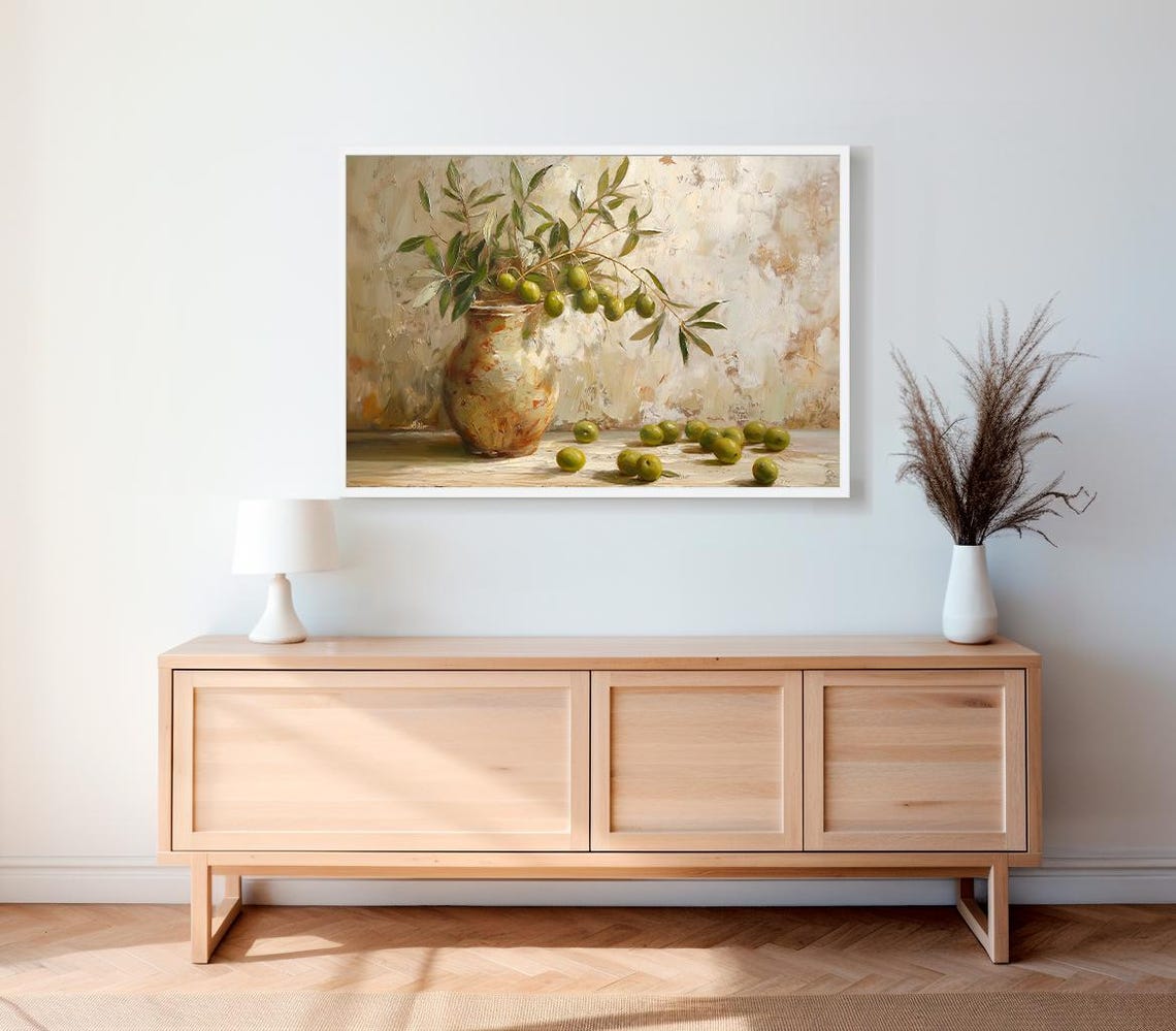 Rustic Painting Olive Branch Print Rustic Italian Wall Art For Dining Room Kitchen Moody Painting Spanish Olive Art Dining Room Wall Decor - Image 2