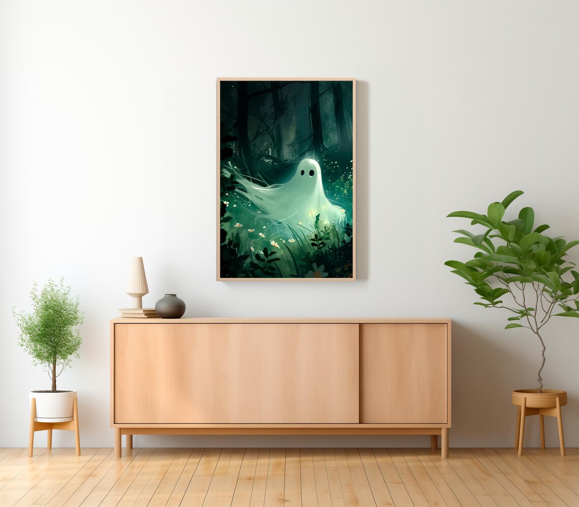 Glowing Ghost Gliding Through Dark Forest Wildflowers Poster - Image 2