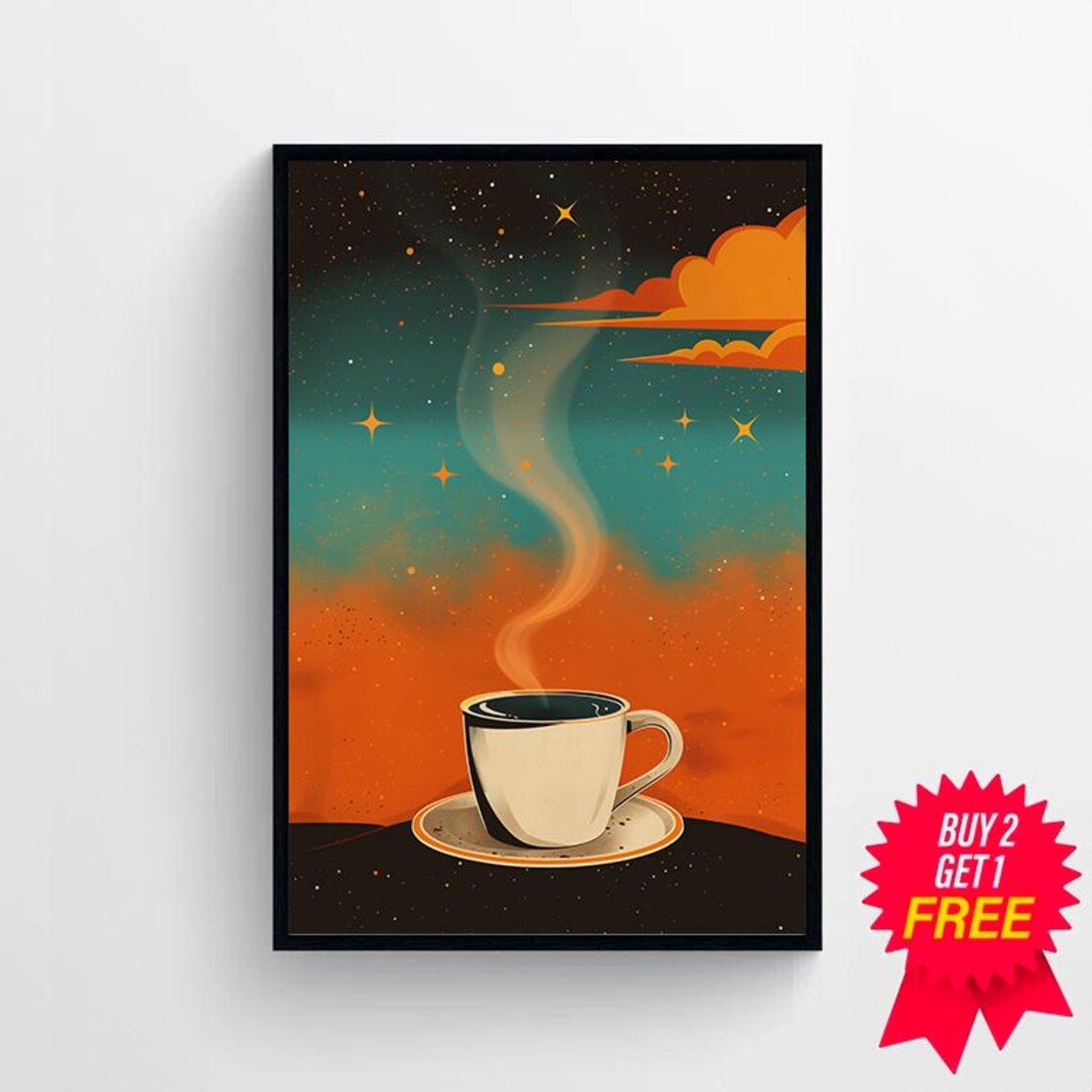Retro Coffee Wall Art 80s Vintage Coffee In Space Universe Home Kitchen Decor - Image 4