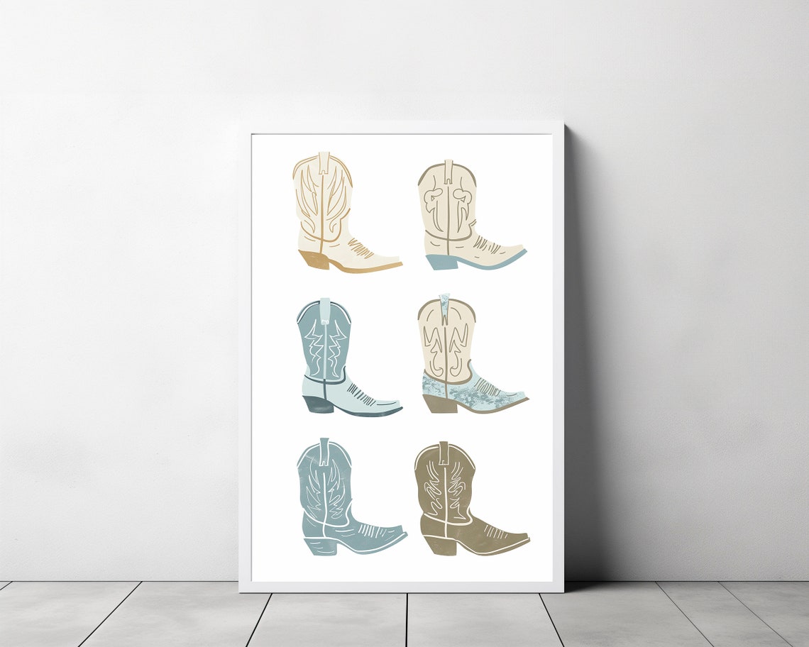 Muted Cowgirl Boots Six Set Neutral Farmhouse Western Decor Poster - Image 3