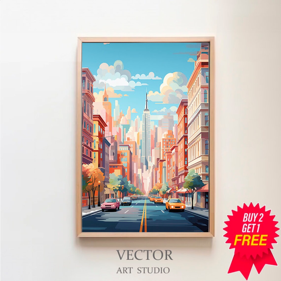 New York City Street Empire State Building Taxi Travel Poster