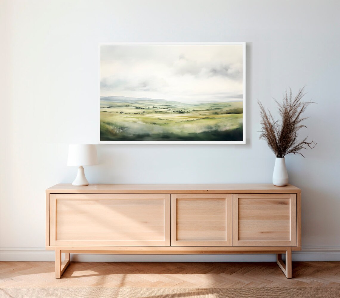 Misty Green Valley Soft Abstract Countryside Landscape Poster - Image 2