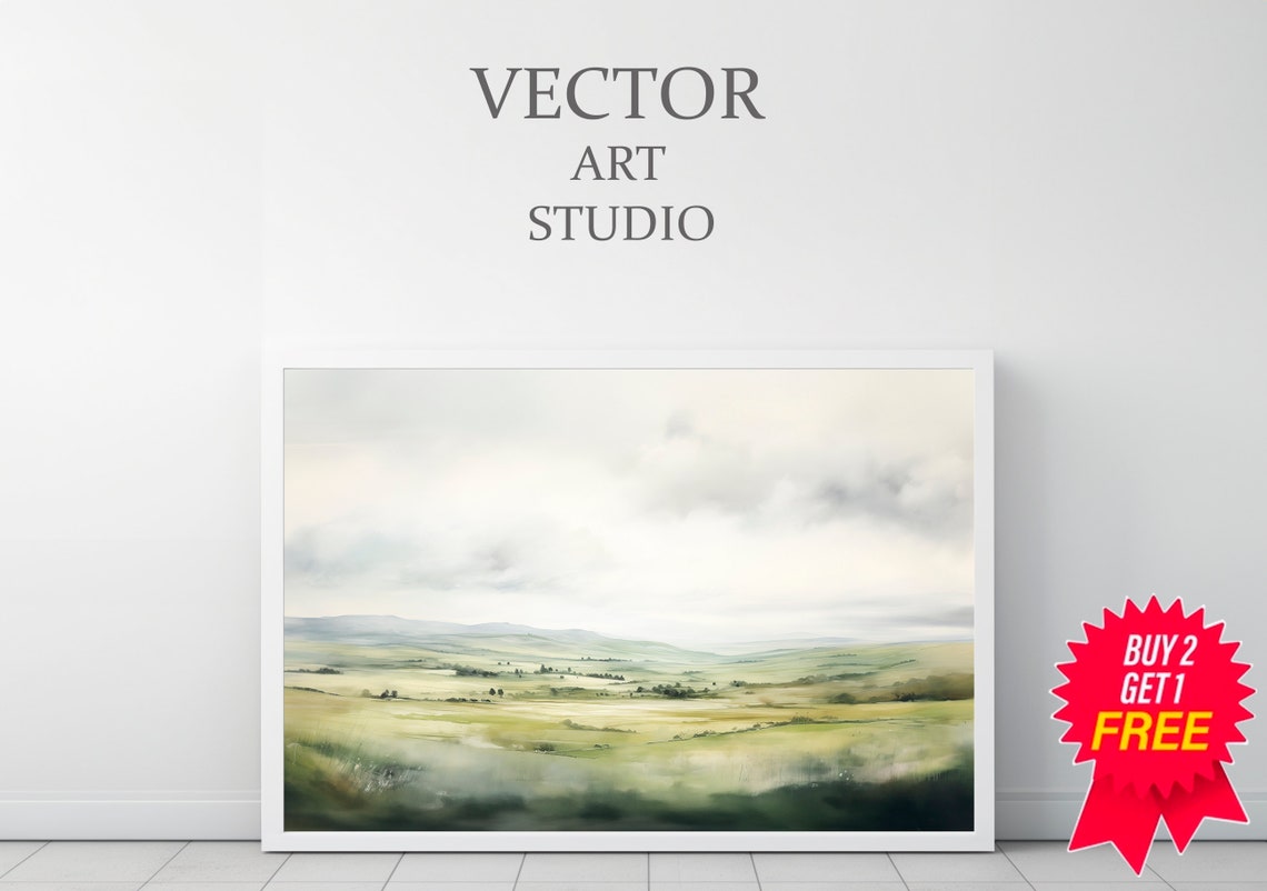 Misty Green Valley Soft Abstract Countryside Landscape Poster - Image 3