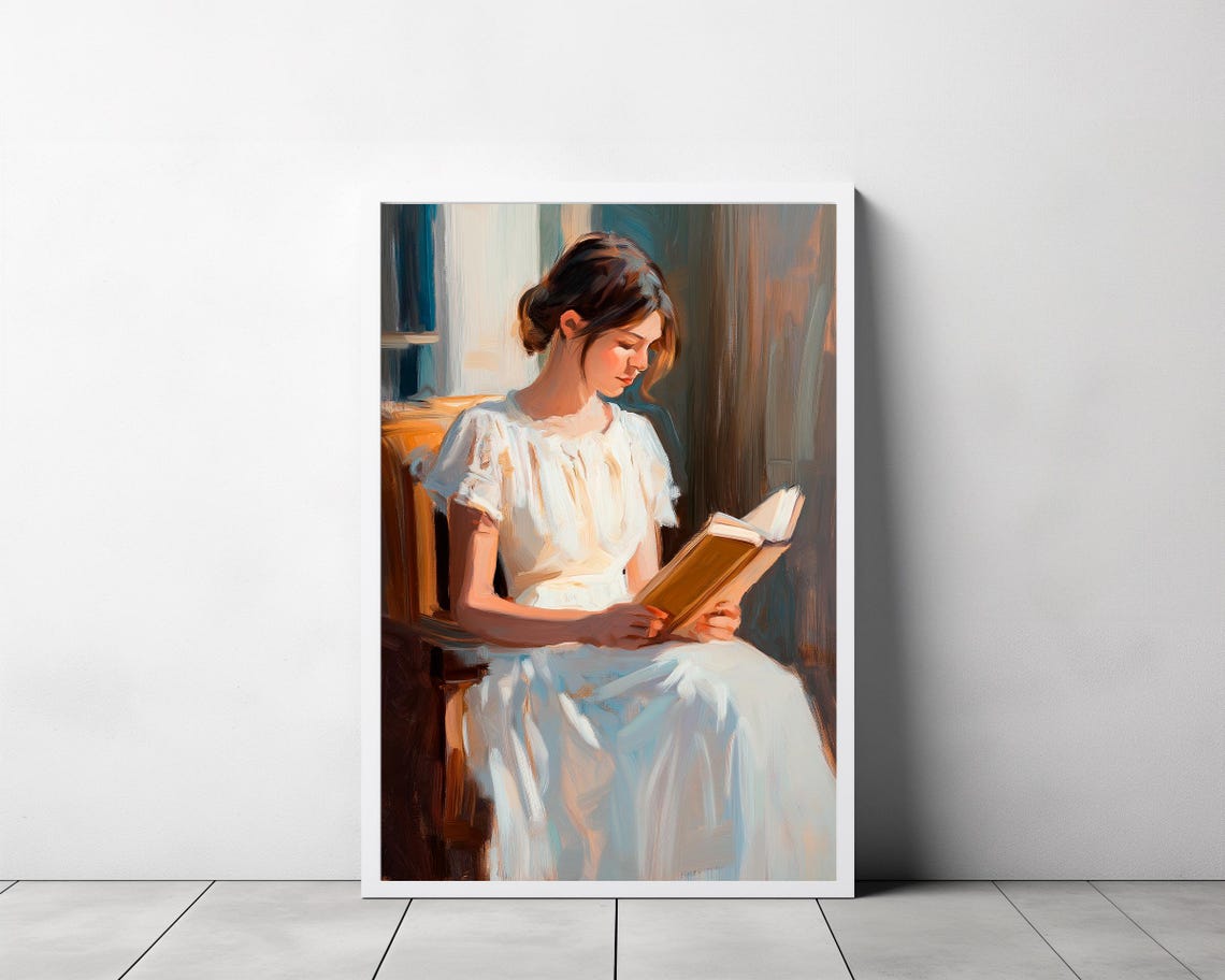 Young Woman Reading by the Window in Warm Light Oil Painting Poster - Image 3