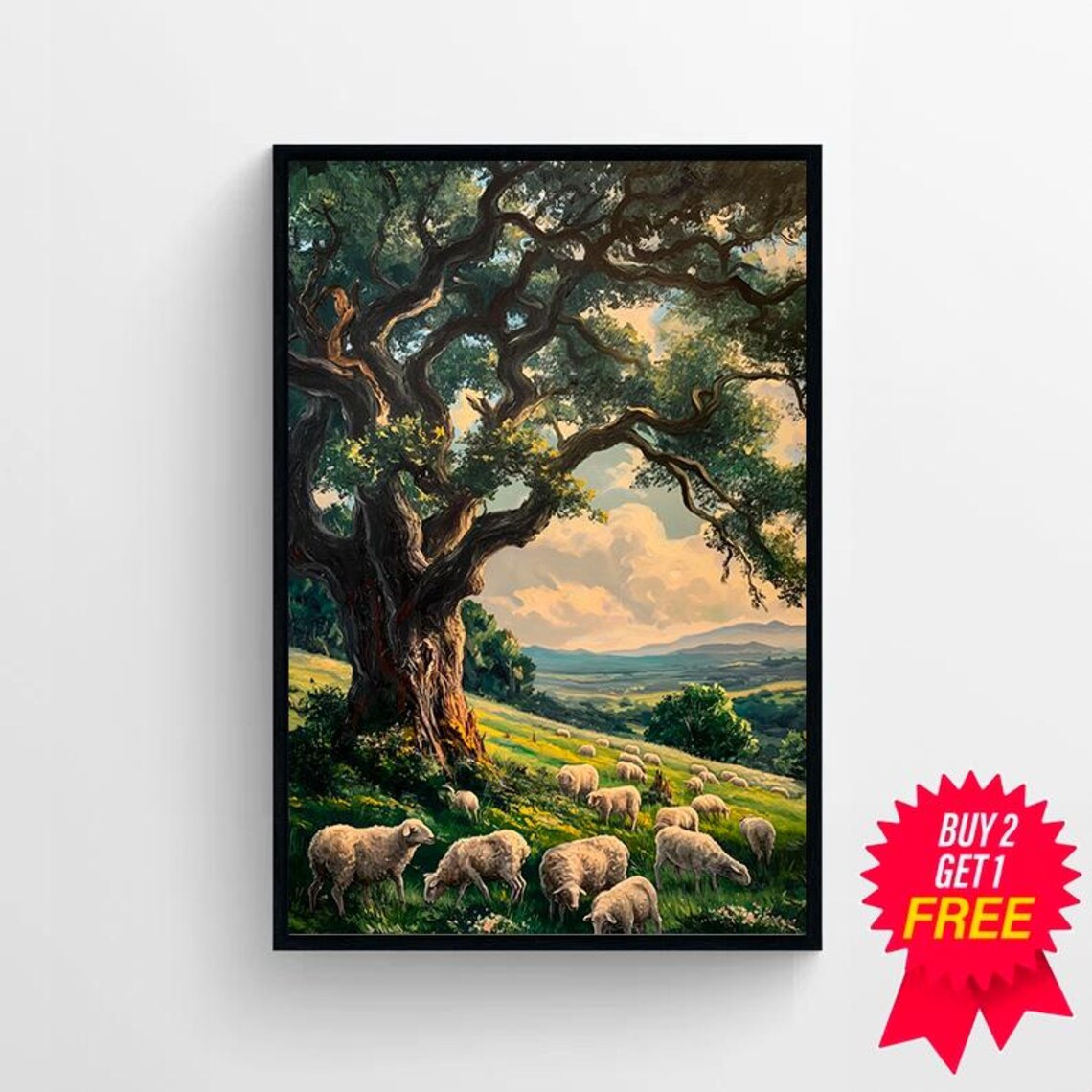 Sheep In Forest Spring Painting, Vintage Farmhouse Decor - Image 4