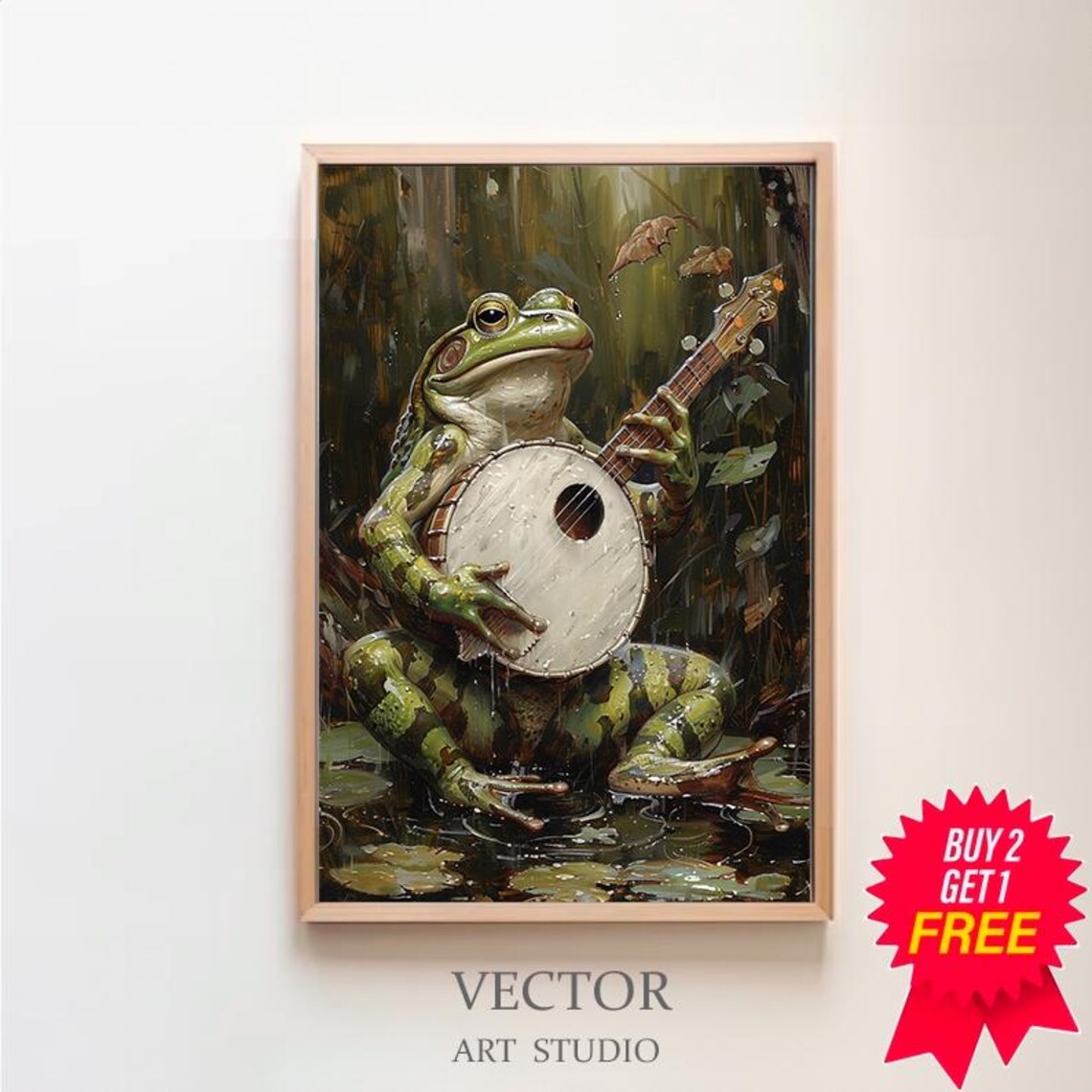 Banjo Frog Vintage Poster, Funny Animal Art Print