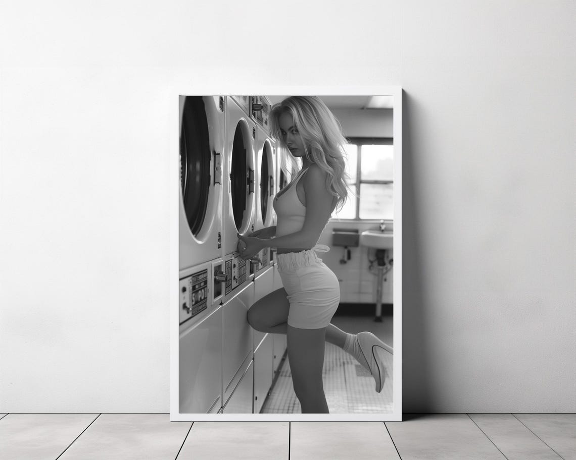 Laundry Day Poster Funny Wall Art Washing Day Black And White Photography Humour Laundry Room Wall Art - Image 3