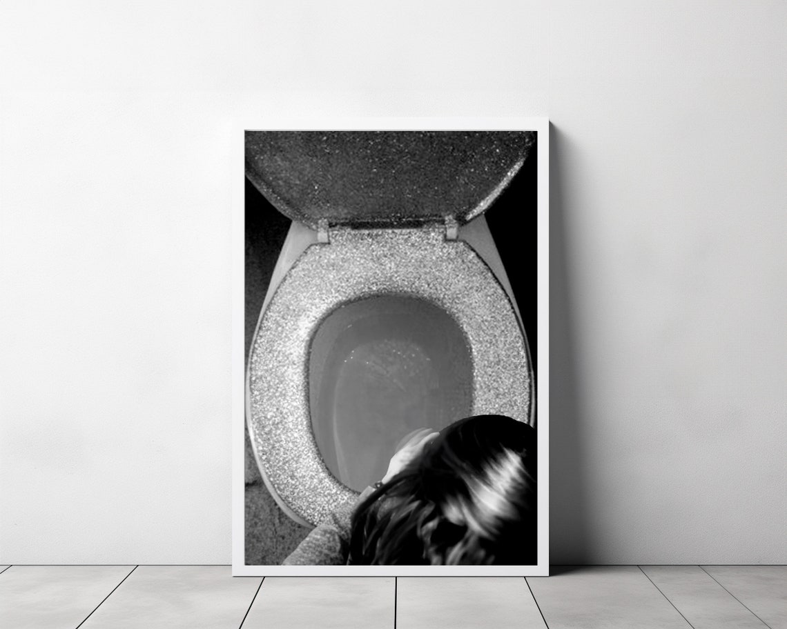 After The Disco Party Funny Black And White Bathroom Photo Poster - Image 3