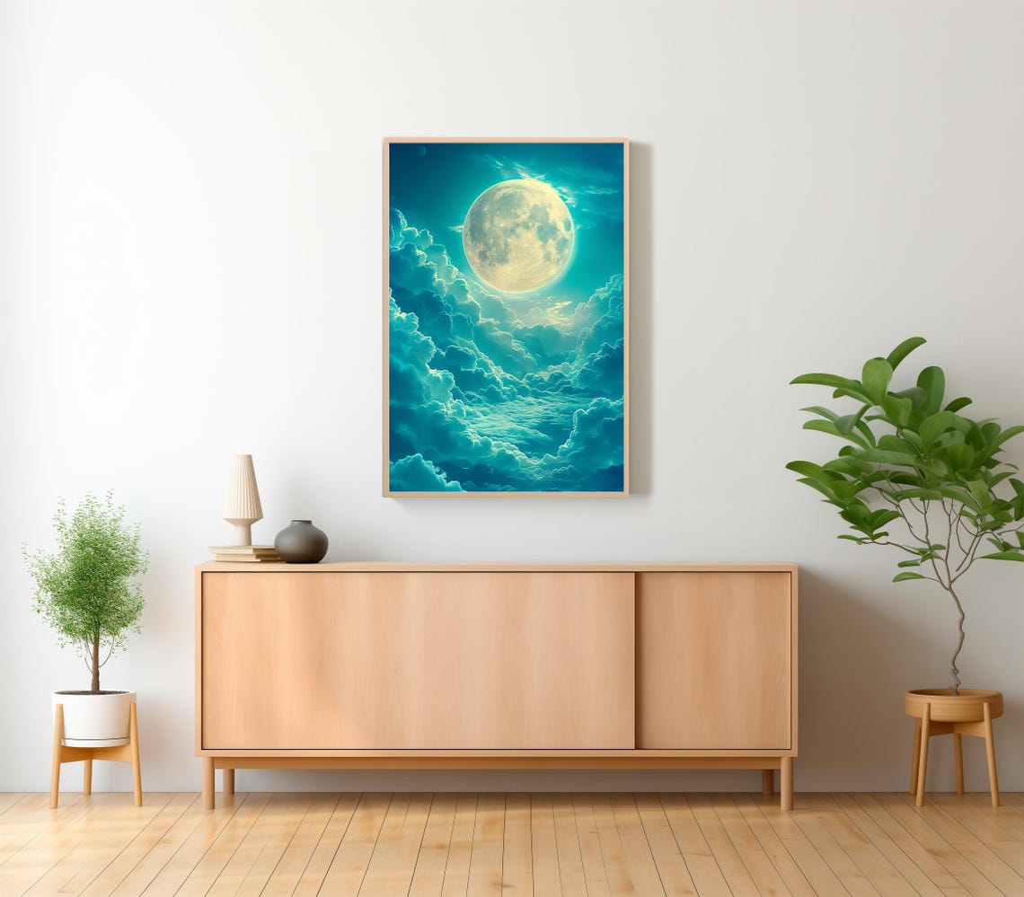 Celestial Moon Art Print Vintage Inspired Dark Academia Dark Cottagecore Night Sky Painting Enchanting Art - Image 2