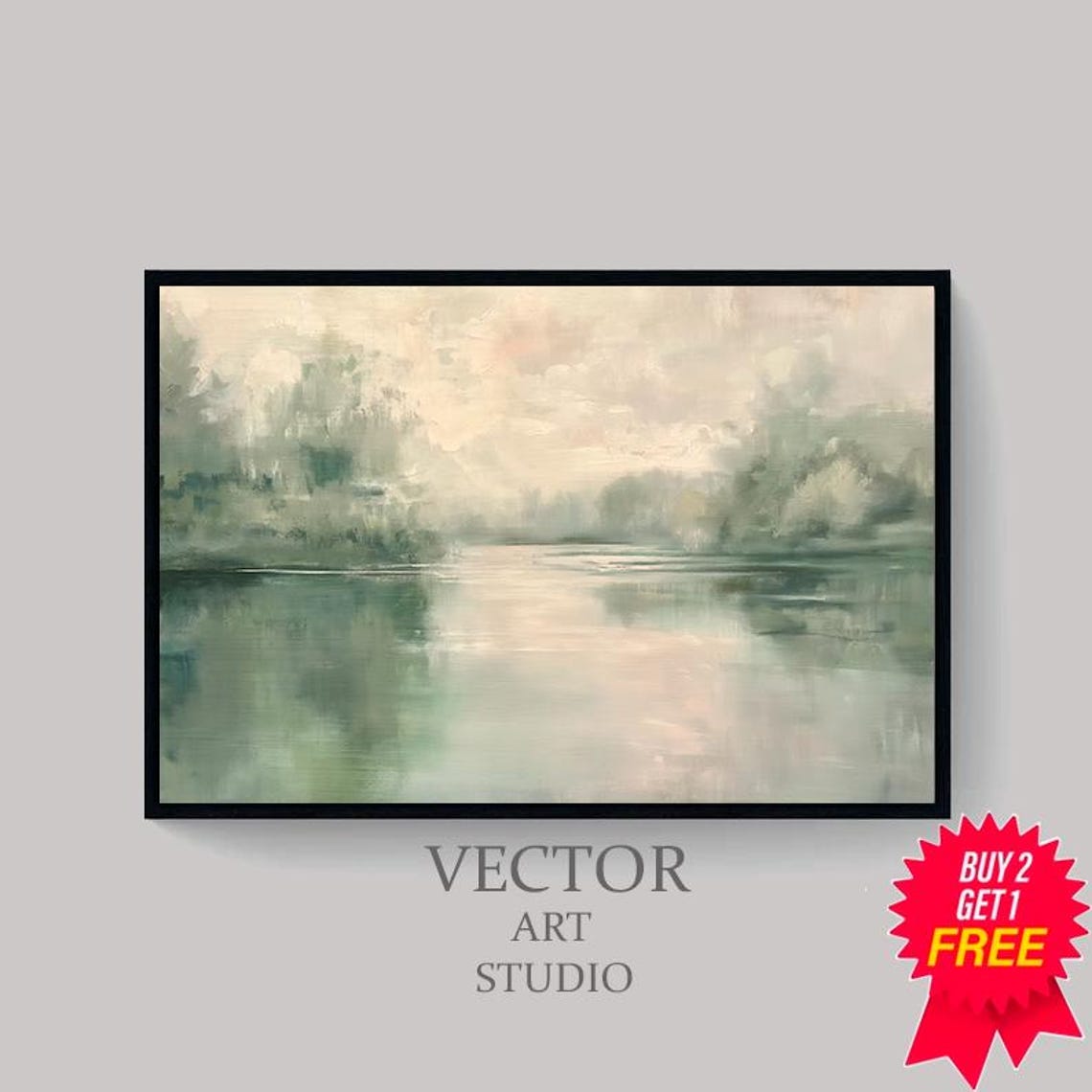 Country River Spring Frame Tv Art Vintage Summer Landscape Painting Neutral Soft Easter Decor Abstract Watercolour Painting - Image 4