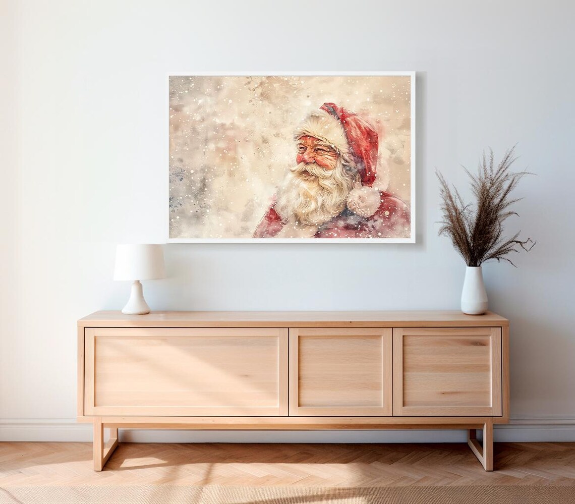Smiling Santa Claus Snow Watercolor Cheerful Christmas Art Poster - Image 3