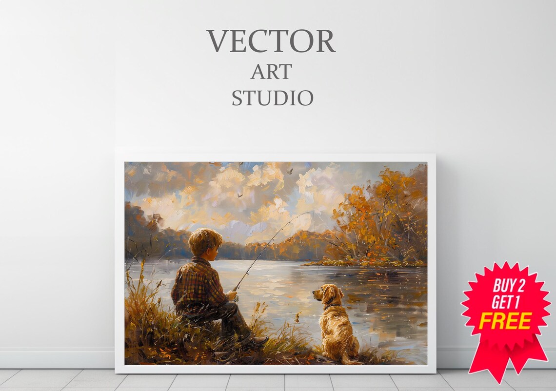 Boy and Dog Vintage Country Nursery Wall Art Print - Image 3