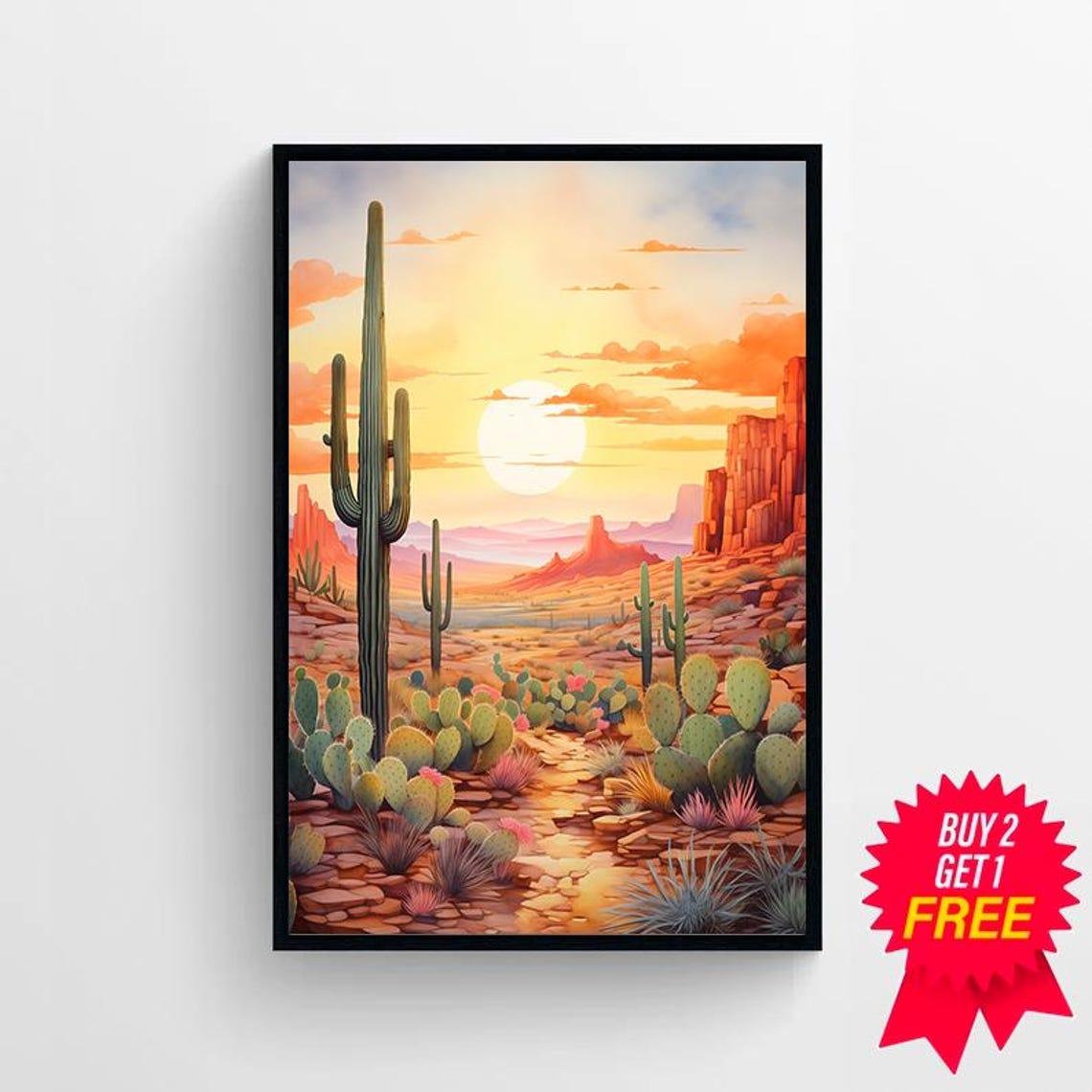 Sonoran Desert Sunset with Saguaro Cactus and Red Rock Poster - Image 4