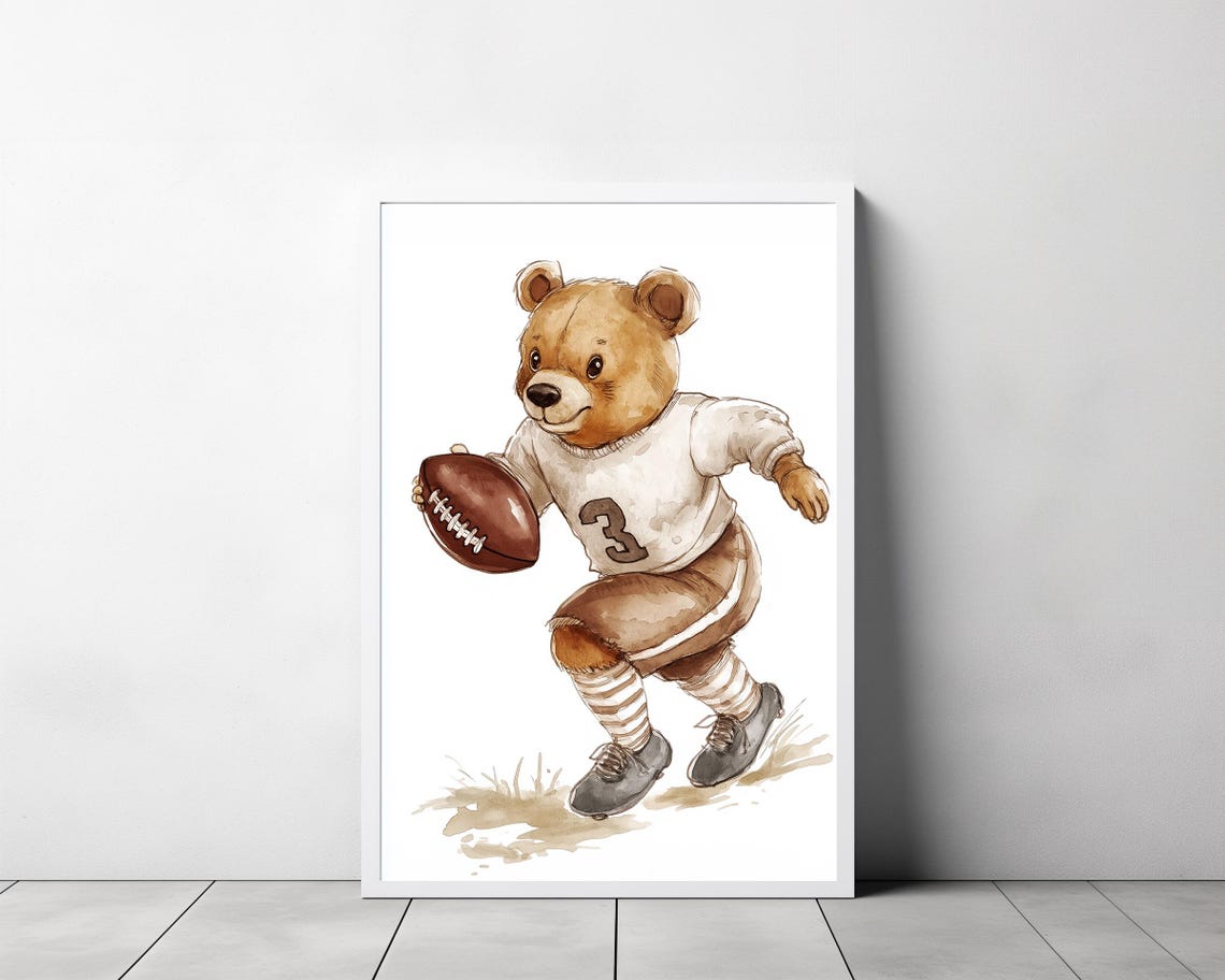Teddy Bear Football Player in a Vintage Number 3 Jersey Poster - Image 3