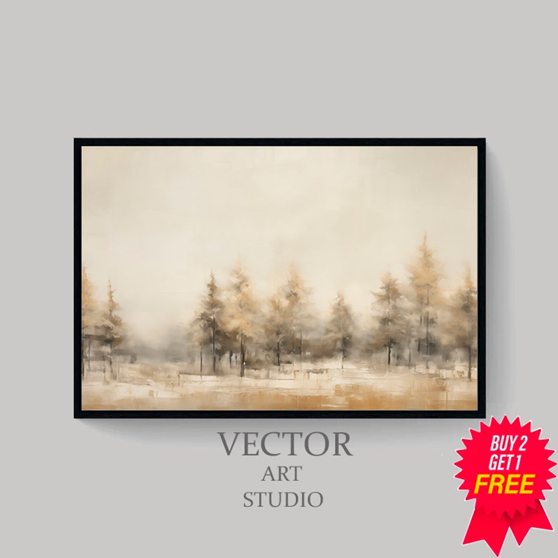 Misty Pine Treeline Abstract Minimalist Winter Landscape Poster - Image 4