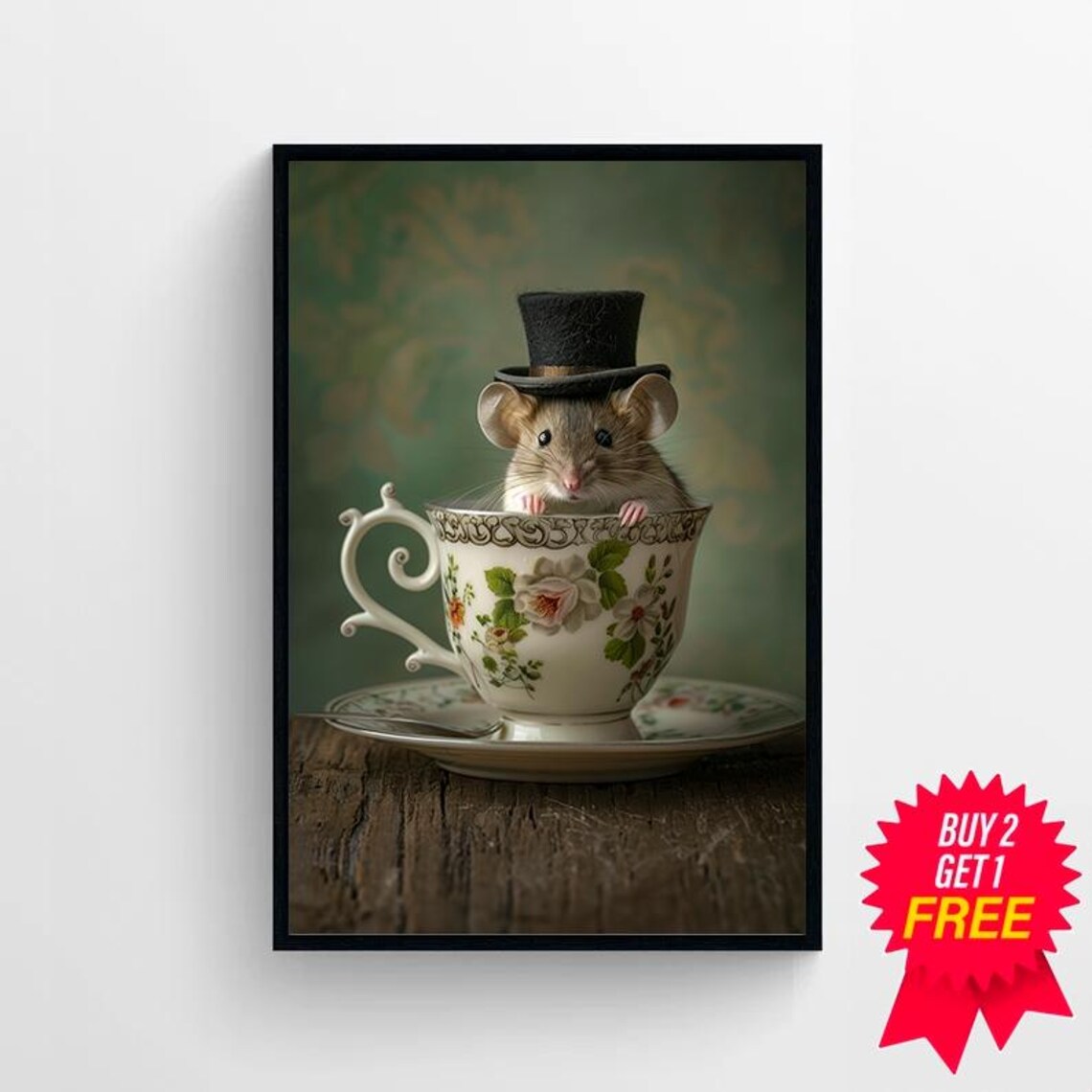 Mouse In A Tea Cup Oil Painting Mouse In Top Hat Mouse Decor Funny Kitchen Wall Art Dark Humor Whimsical Art Funny Animal Art - Image 4