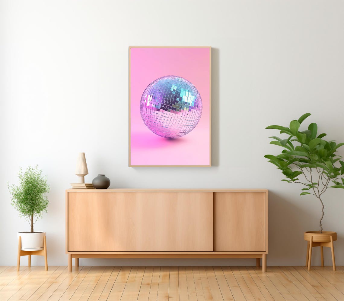 Pink Disco Ball Pastel Maximalist Dopamine Oil Painting Poster - Image 2