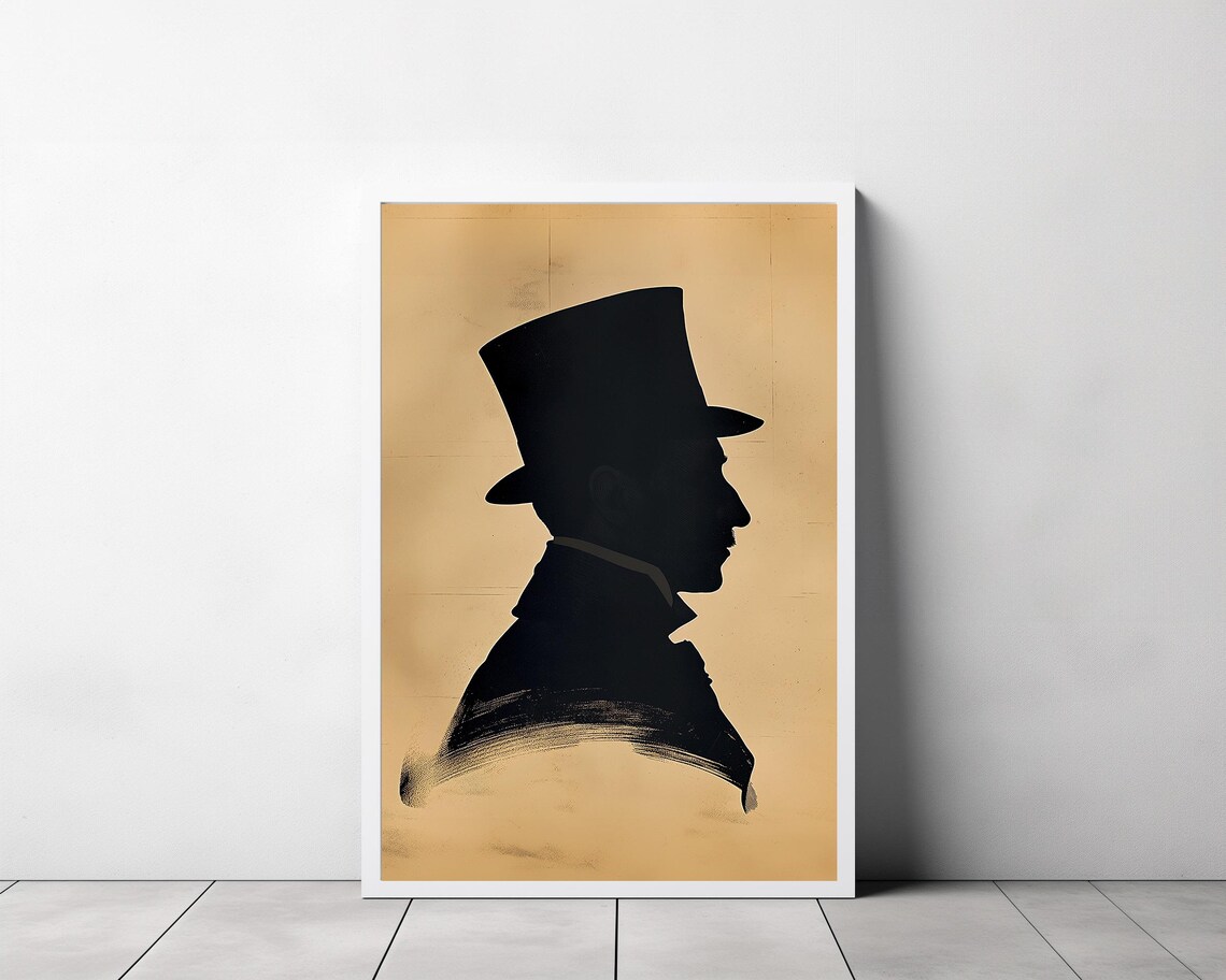 Golden Vintage Silhouette Of A Top Hatted Gentleman Profile Poster - Image 3