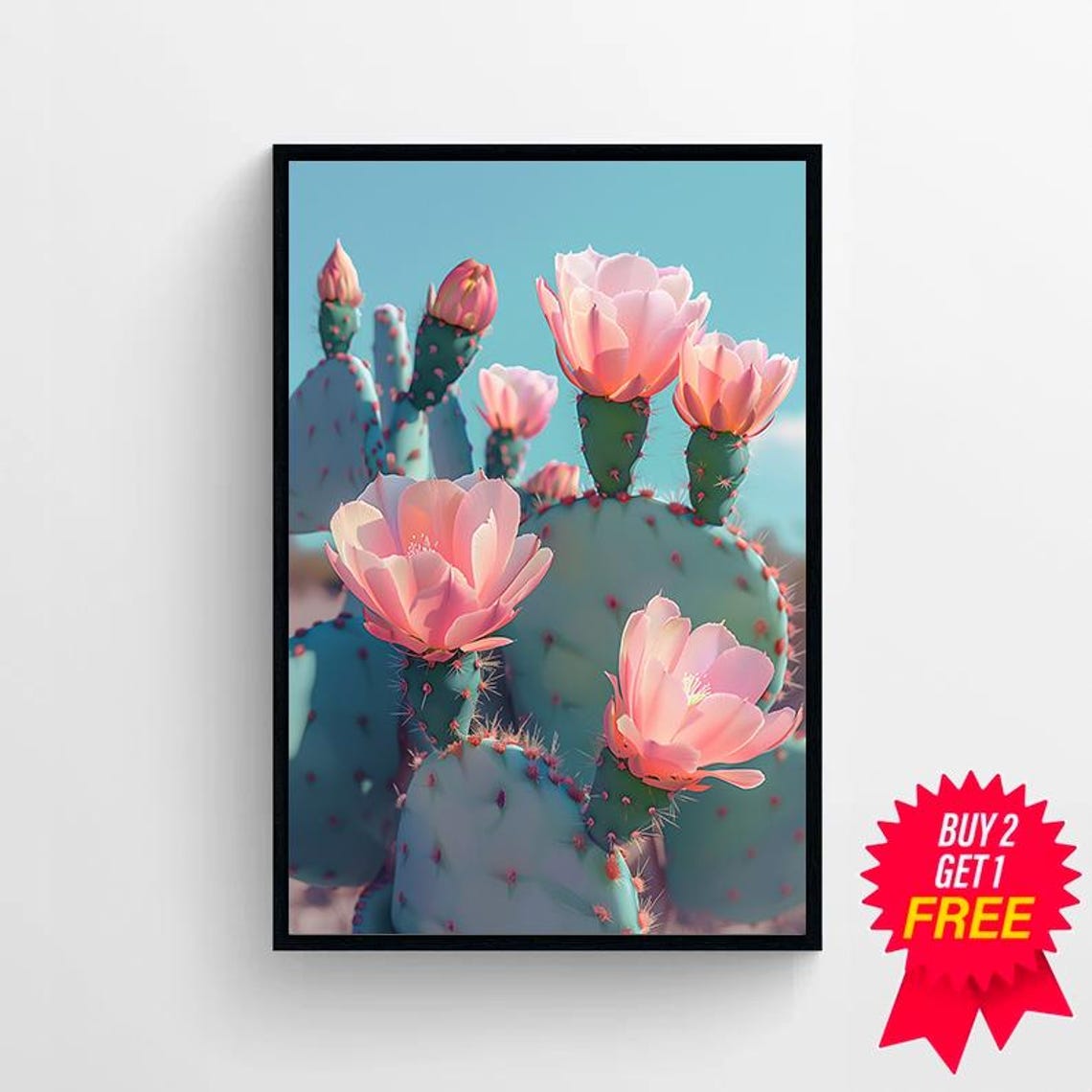 Blooming Prickly Pear Cactus with Pink Flowers Desert Poster - Image 4