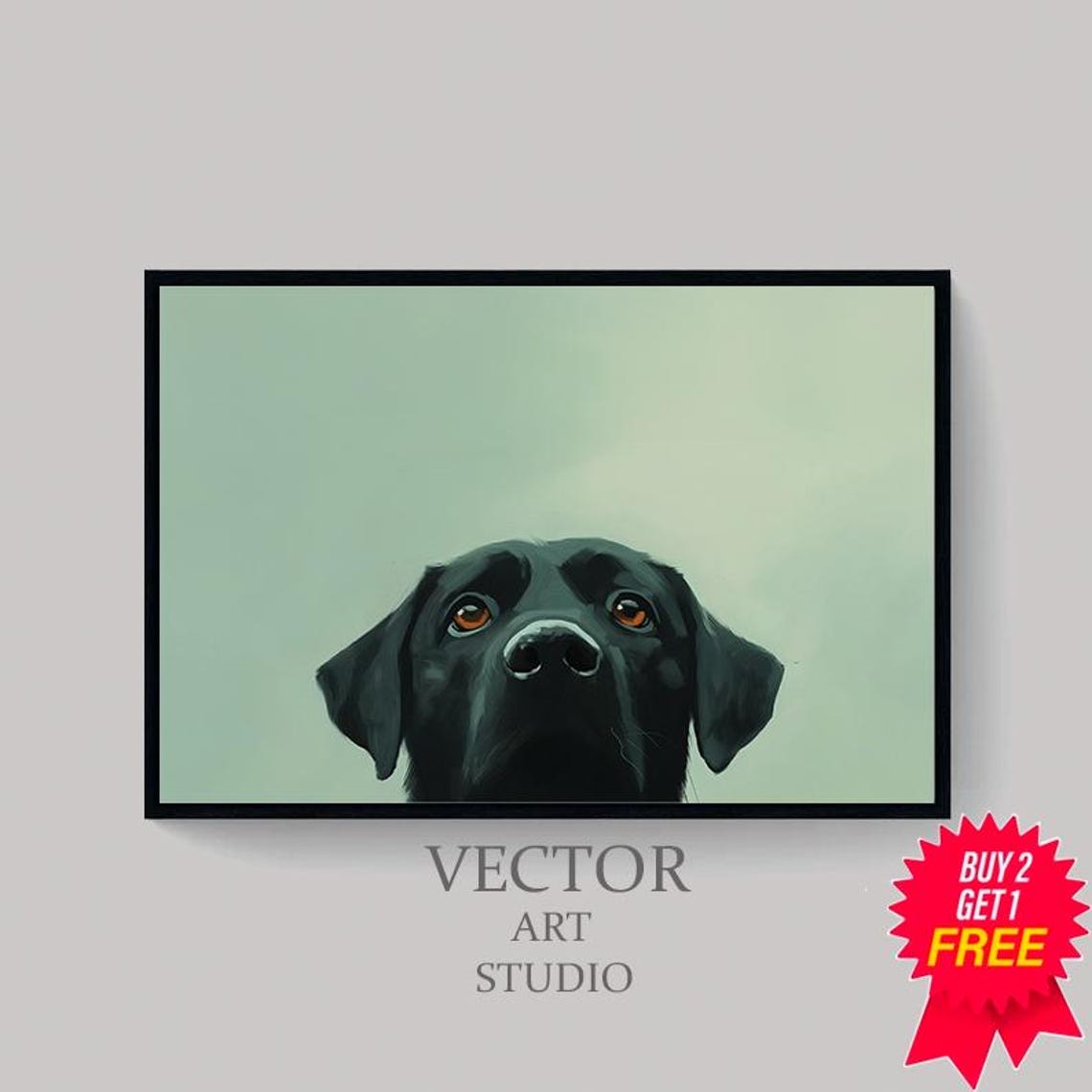 Black Labrador Peeking Up on a Soft Sage Green Background Poster - Image 4