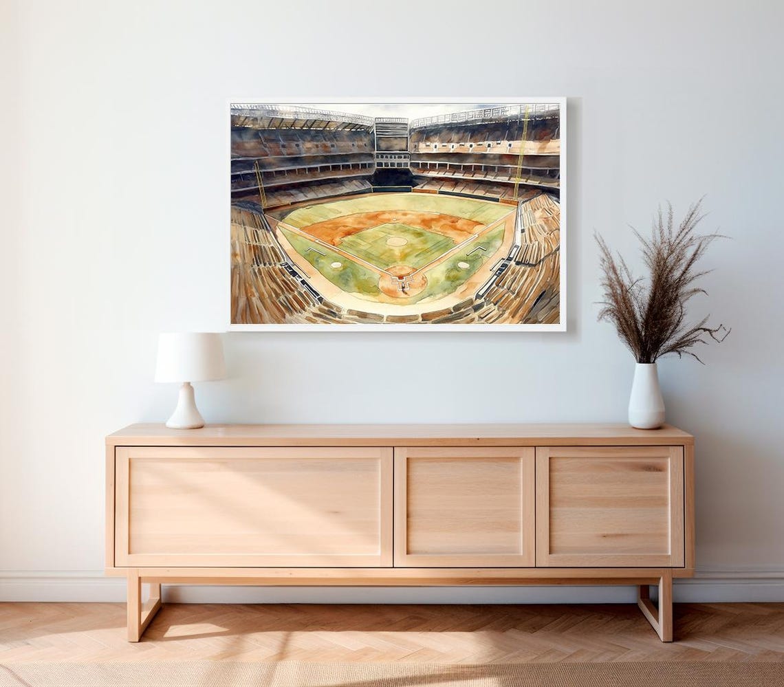 Watercolor Aerial View of an Empty Baseball Stadium Scene Poster - Image 2