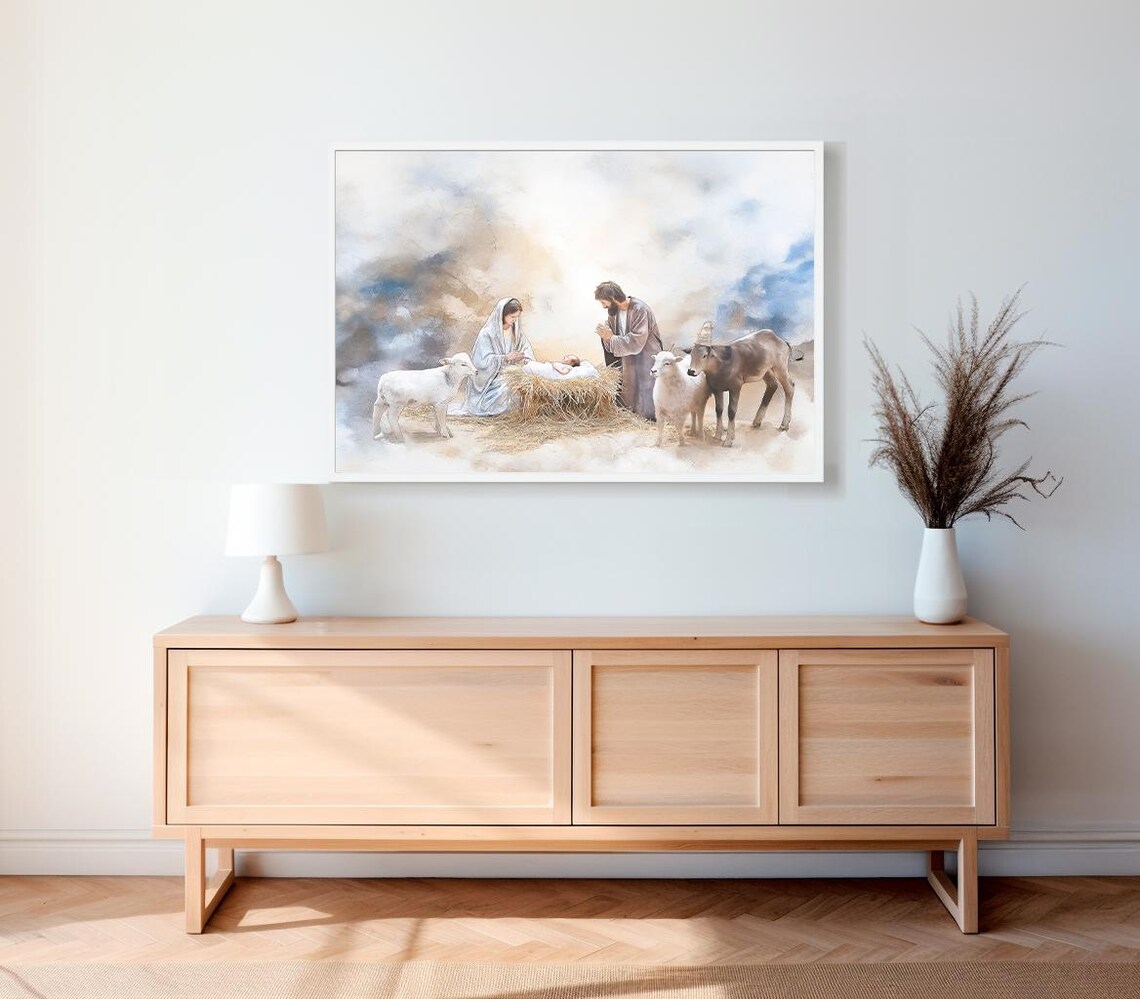 Soft Watercolor Nativity Scene Birth of Jesus Christmas Poster - Image 2