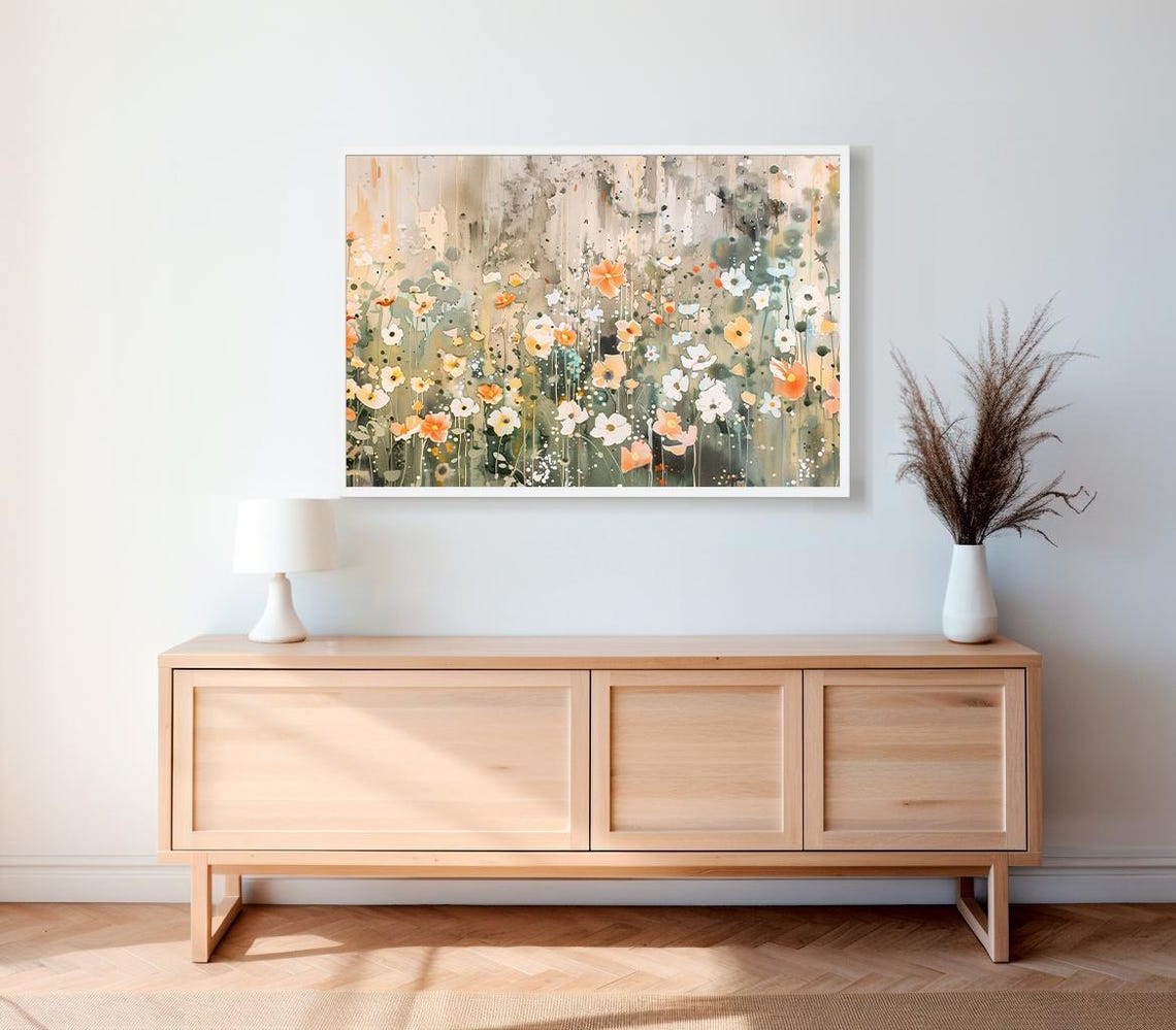 Dreamy Soft Orange and White Wildflowers Watercolor Floral Poster - Image 2