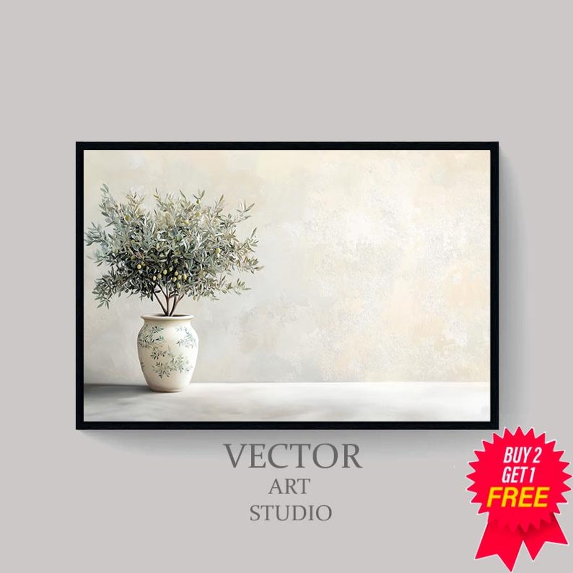 Olive Tree Painting Tv Art Pottery Still Life Painting Neutral Modern Organic Art For Tv - Image 4