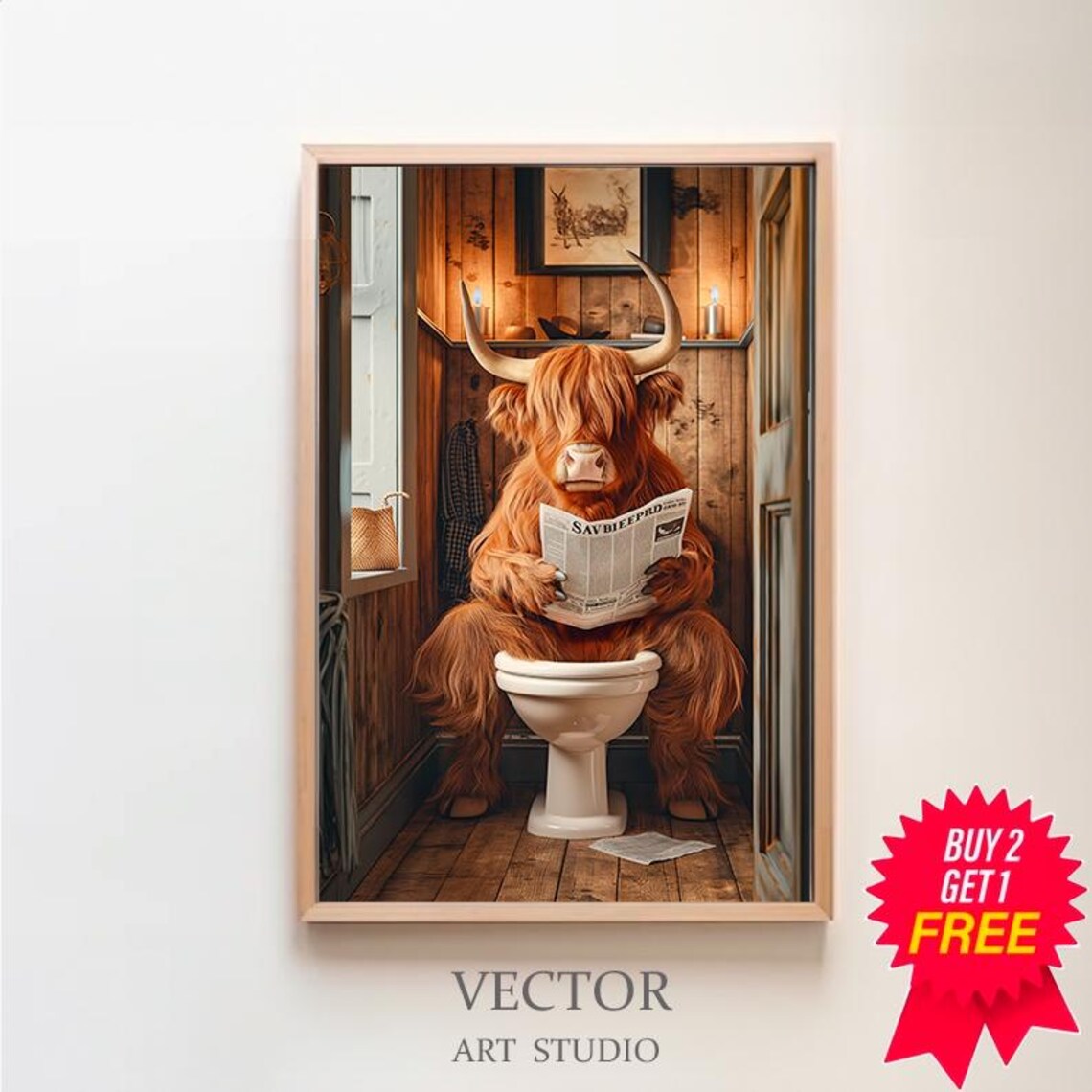 Scottish Highland Cow Bathroom Humor Poster Print