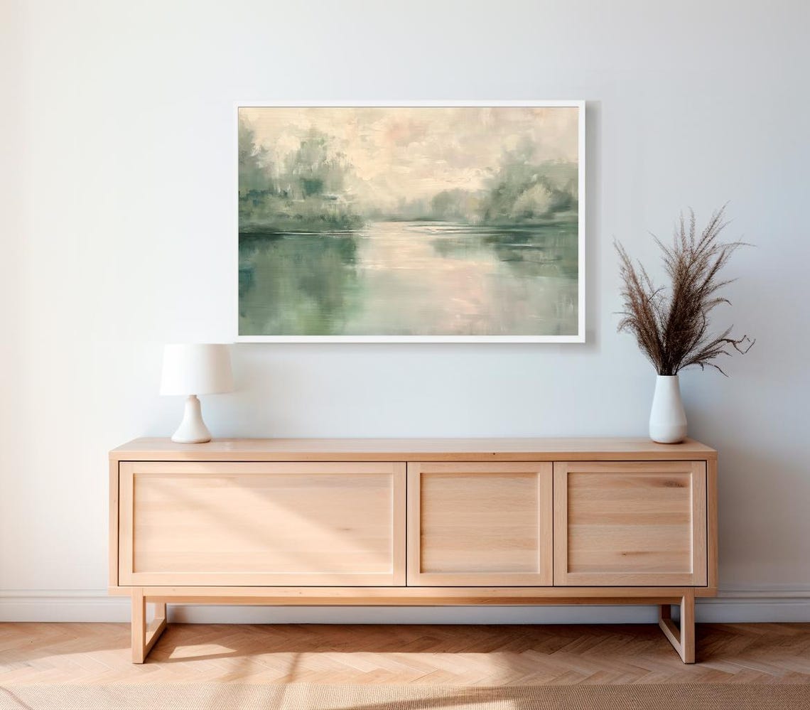 Country River Spring Frame Tv Art Vintage Summer Landscape Painting Neutral Soft Easter Decor Abstract Watercolour Painting - Image 2