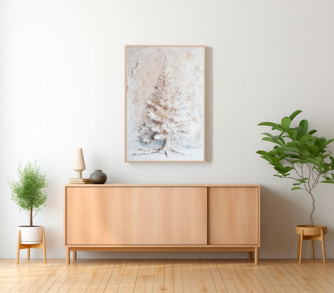 White Christmas Tree On Textured Neutral Background Painting Poster - Image 2