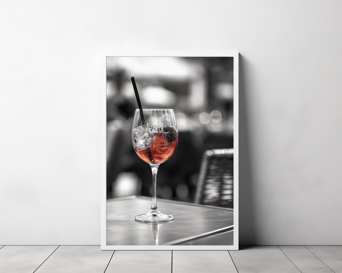 Chic Aperol Spritz Cocktail with Moody Cafe Bokeh Photo Poster - Image 3