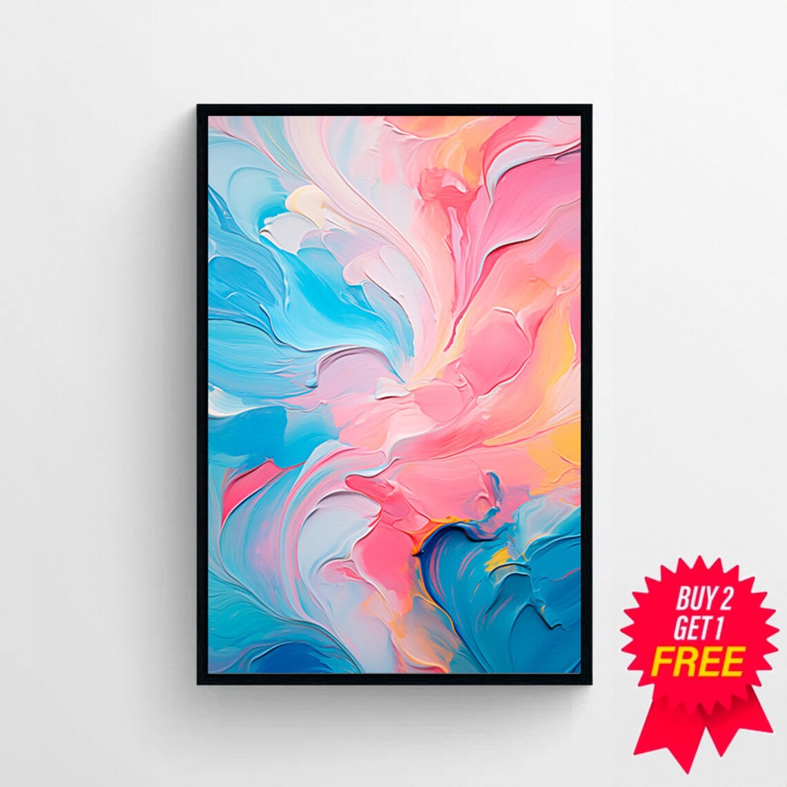 Pastel Pink and Aqua Floral Swirl Abstract Oil Painting Poster - Image 4