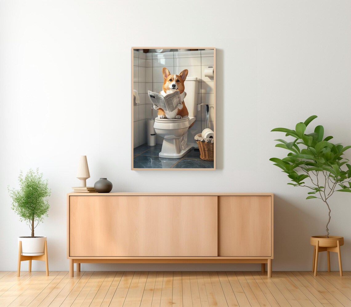 Pembroke Welsh Corgi In Toilet, Funny Bathroom Art Print - Image 2